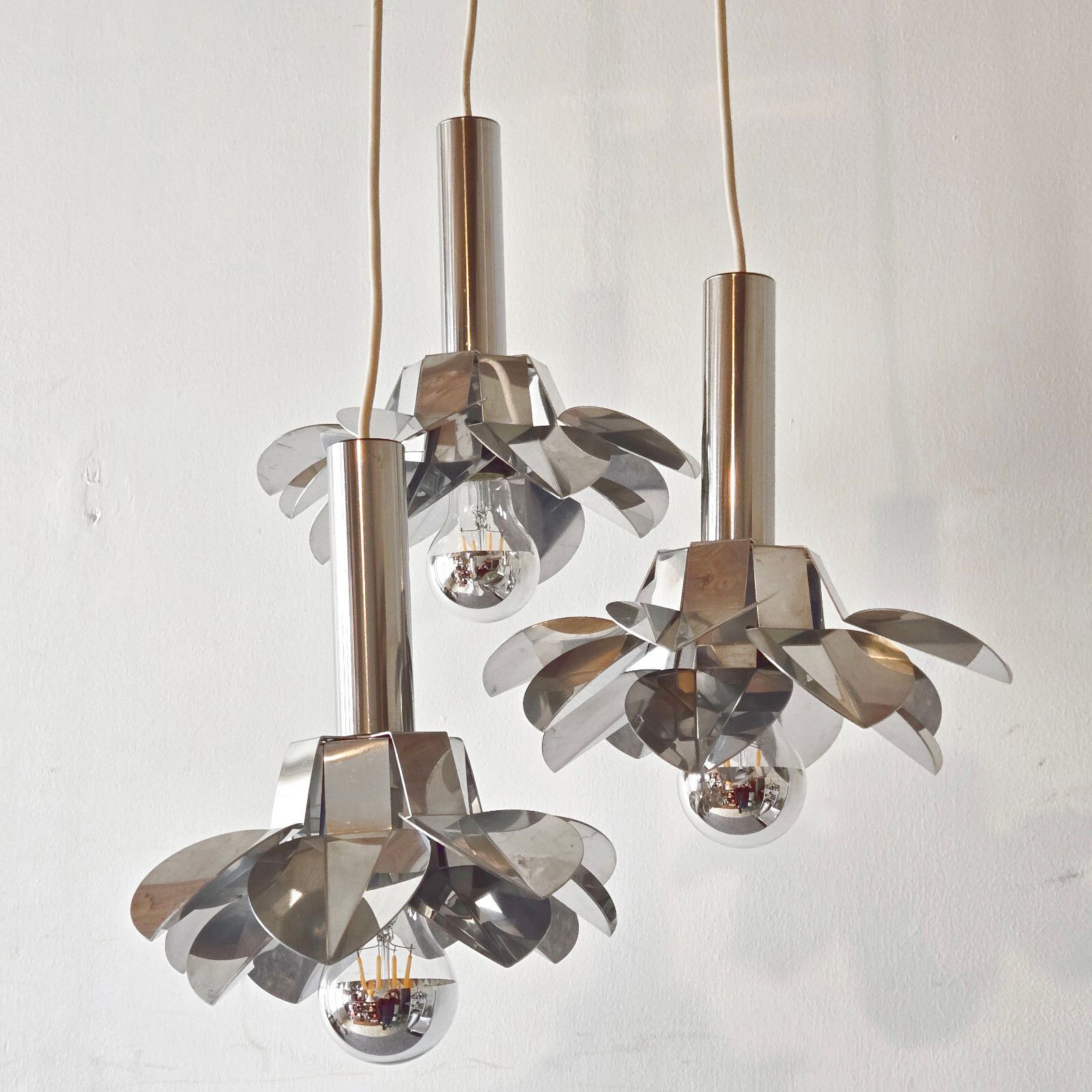 Vintage 1970s Space Age Pop Steel 70s Retro Waterfall Flower Hanging Chandelier