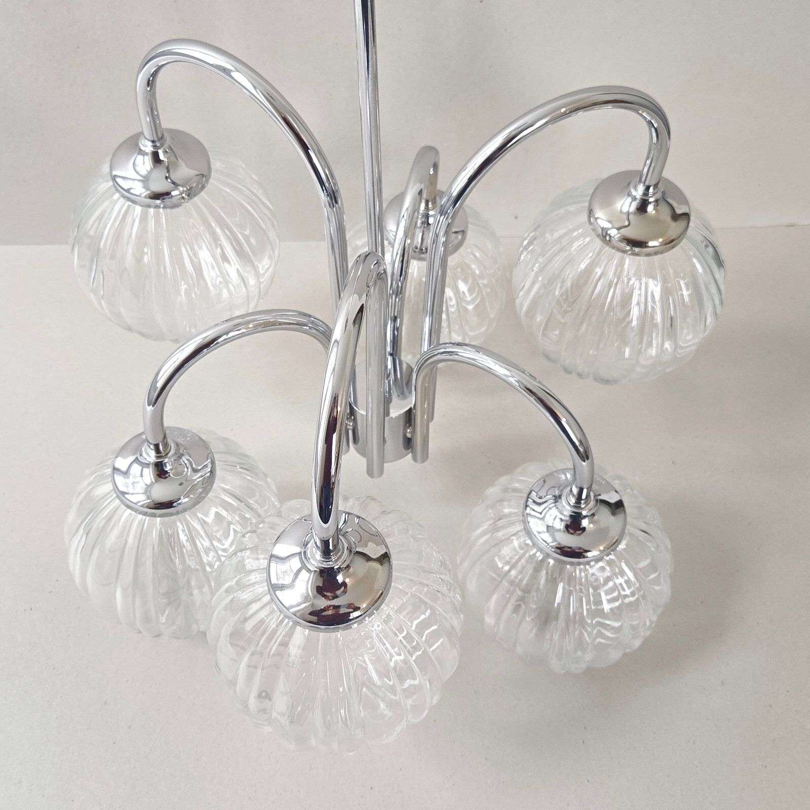 Vintage 1970s 6 Balls Glass & Steel Chrome Ceiling Chandelier 70s Retro 70s photo buy