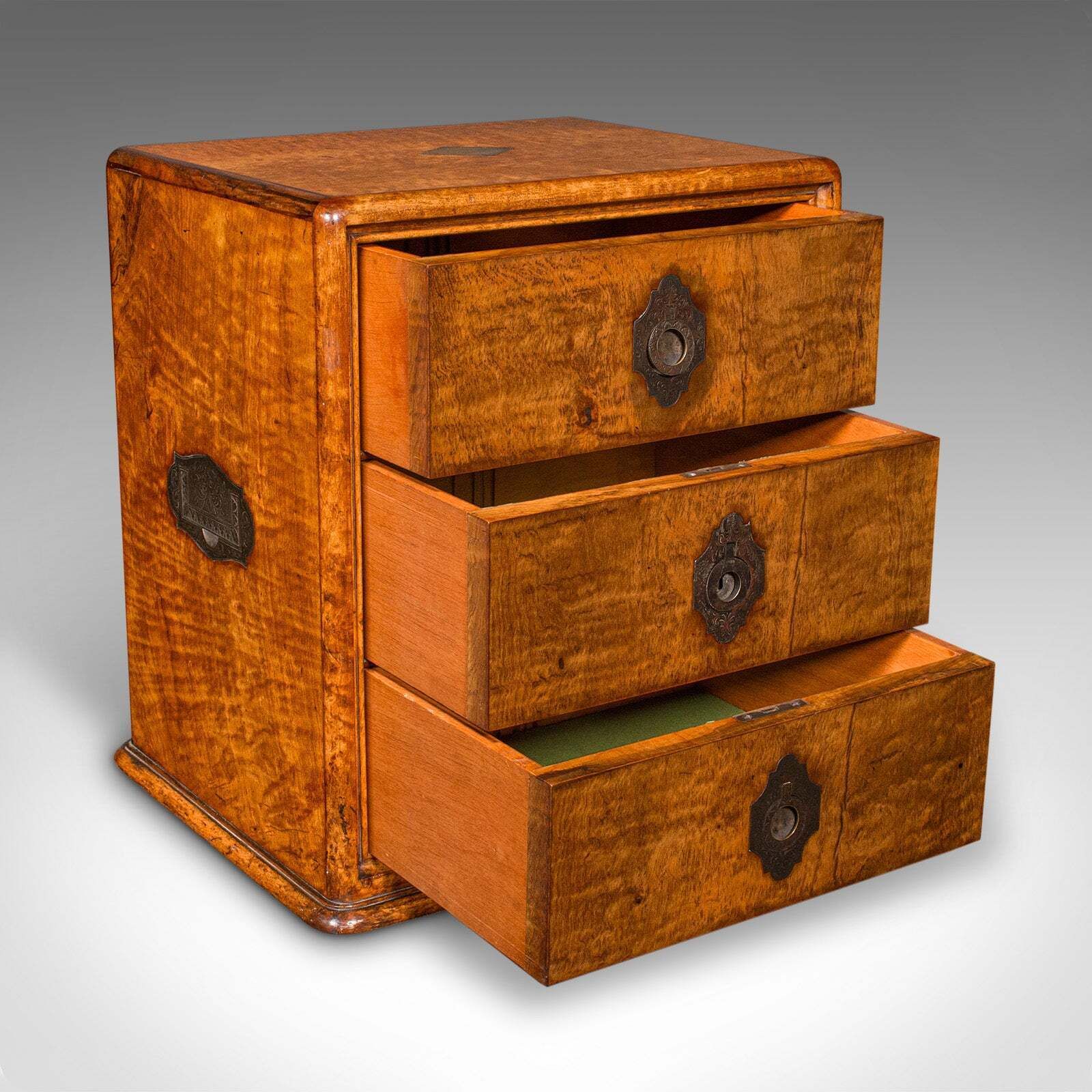 Antique Regency 3 Drawer English Desktop Collector Case, Satinwood Cigar Humidor photo furniture
