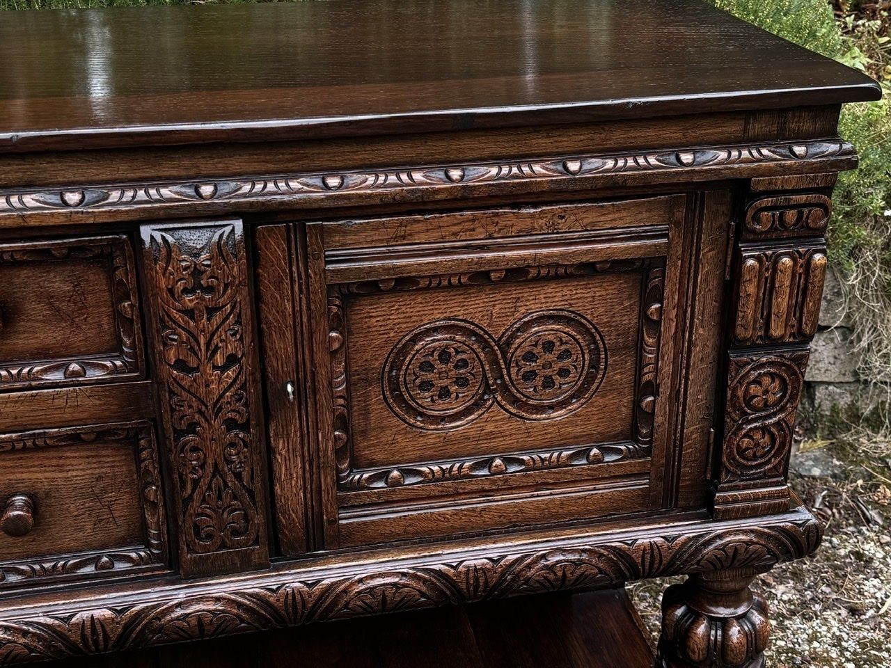 1795.0 A Titchmarsh And Goodwin Jacobean Carved Oak Dresser Base / Sideboard / Hall Cabinet photo