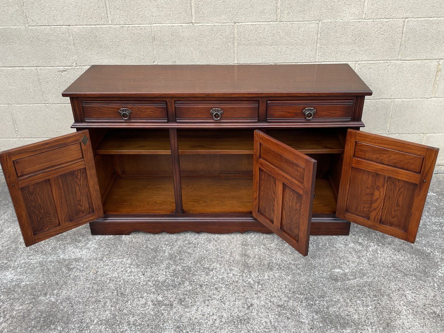 A Wood Brothers Old Charm Tudor Brown Carved Oak Sideboard / Dresser Base / Cupboard / Cabinet photo Furniture