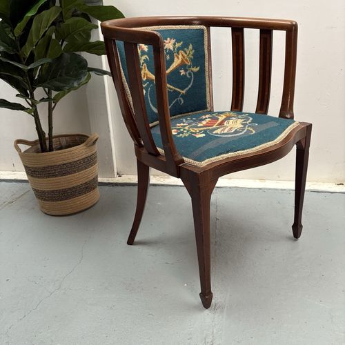 George III Curved Elm Corner Accent Chair Tapestry Seat & Musical Theme Motif photo Furniture