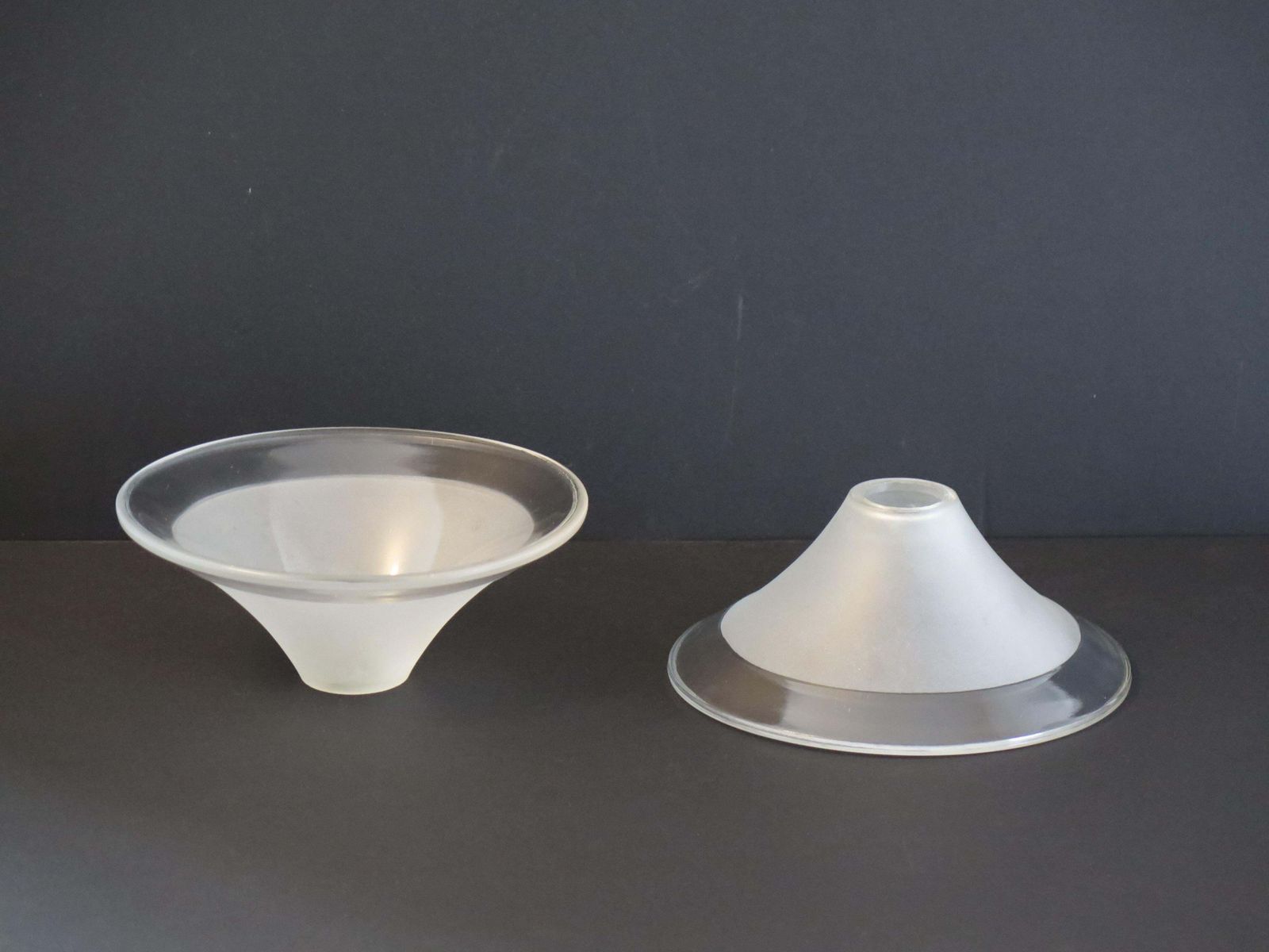 Art Deco Period Glass Lampshades Pair (A) Conical & Frosted, Circa 1925 photo 178.0