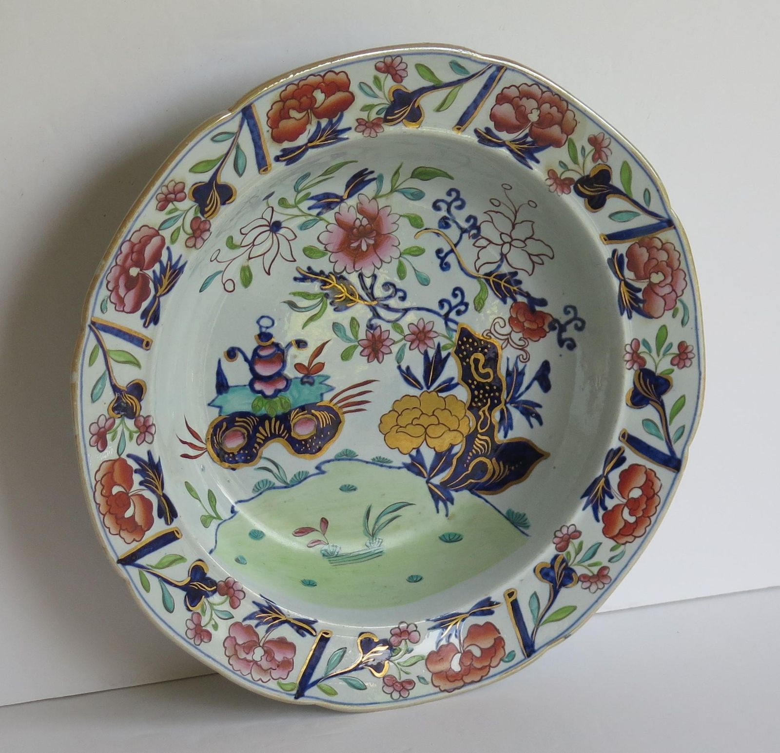 Georgian Mason's Soup Bowl Or Plate In Small Vase Flowers And Rock Ptn, Ca 1818 photo buy