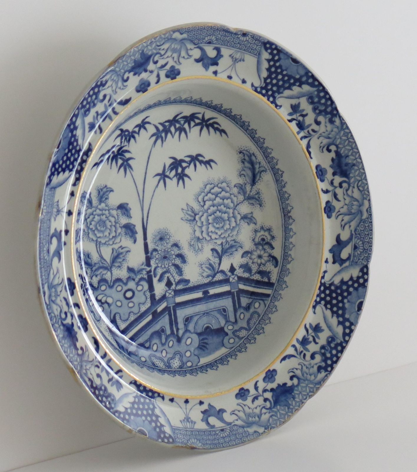 Georgian Davenport Ironstone Soup Plate Or Bowl Bamboo & Peony Ptn 15, Ca 1815 photo 246.0