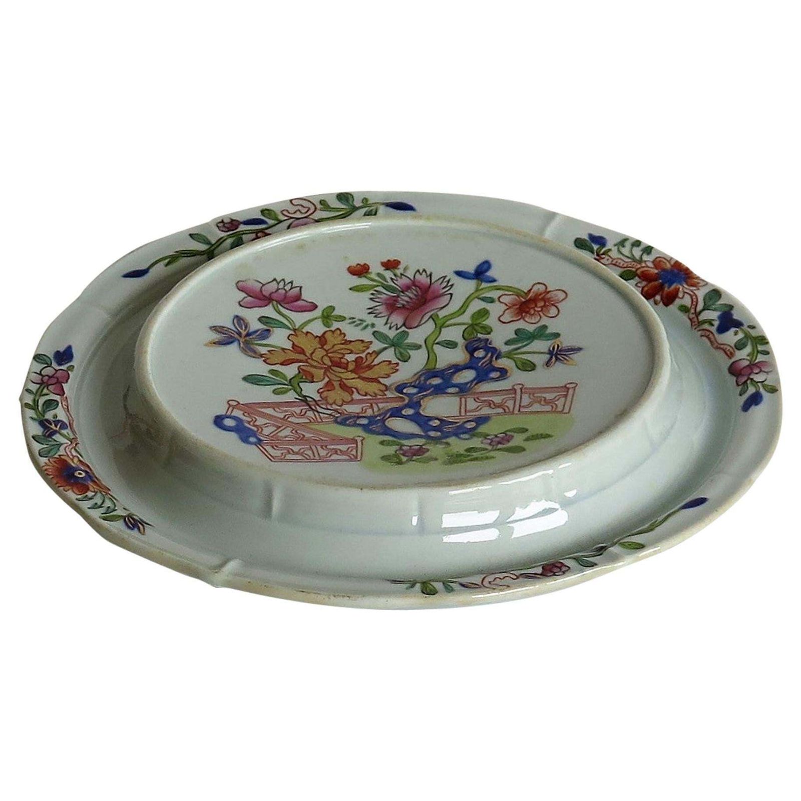 Early Mason's Ironstone Teapot Stand In Fence, Rock And Gold Flower Ptn
