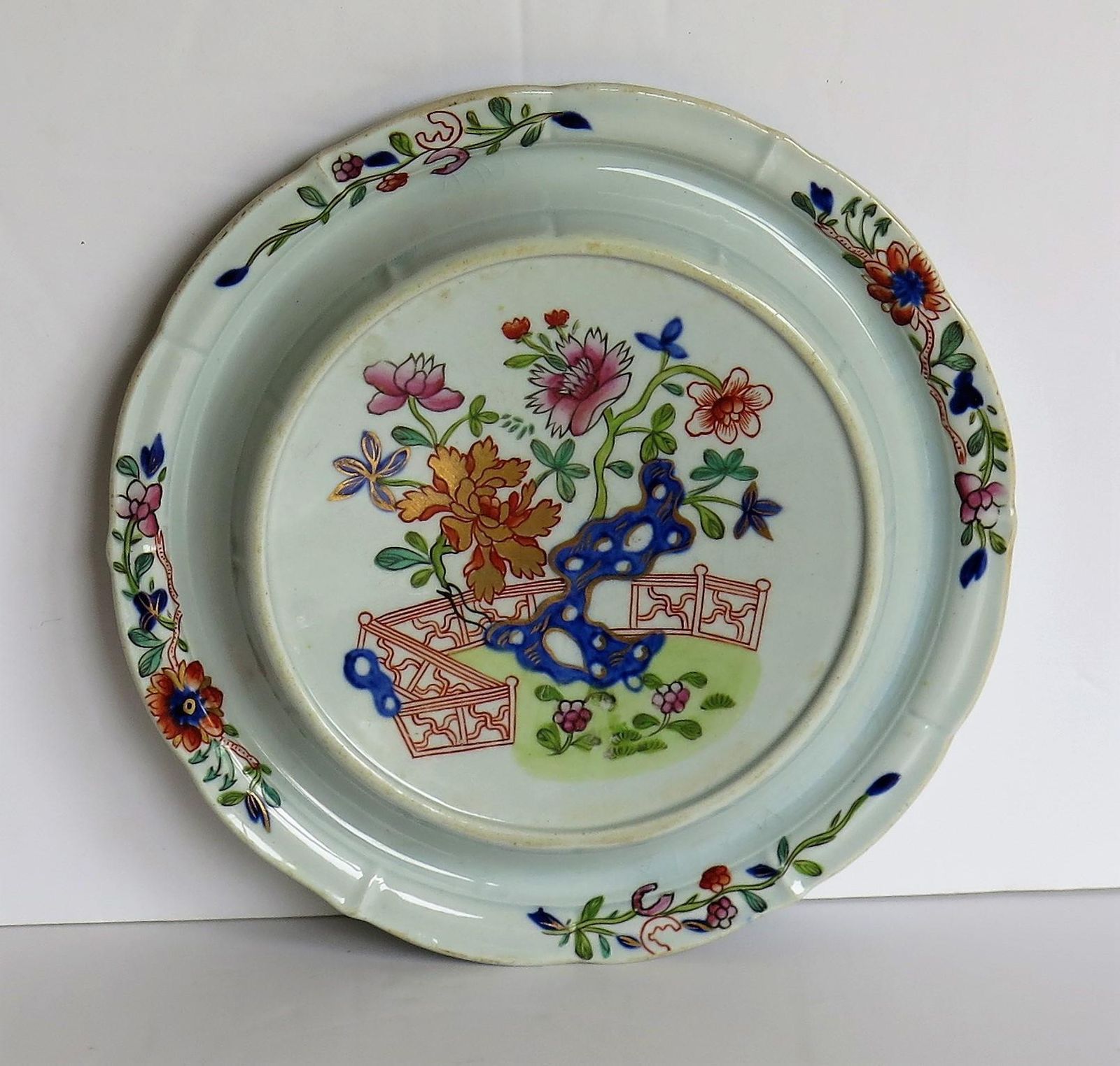 Early Mason's Ironstone Teapot Stand In Fence, Rock And Gold Flower Ptn photo for sale