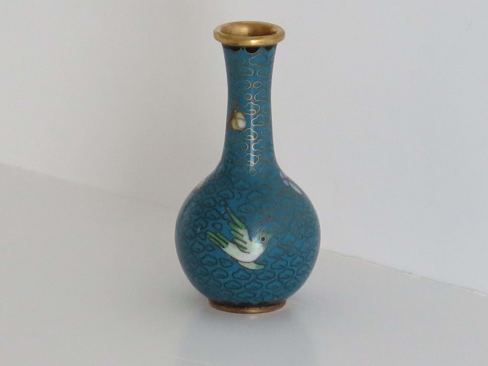 Chinese Cloisonné Small Vase With Flowers & Bird, Circa 1920 photo 225.0