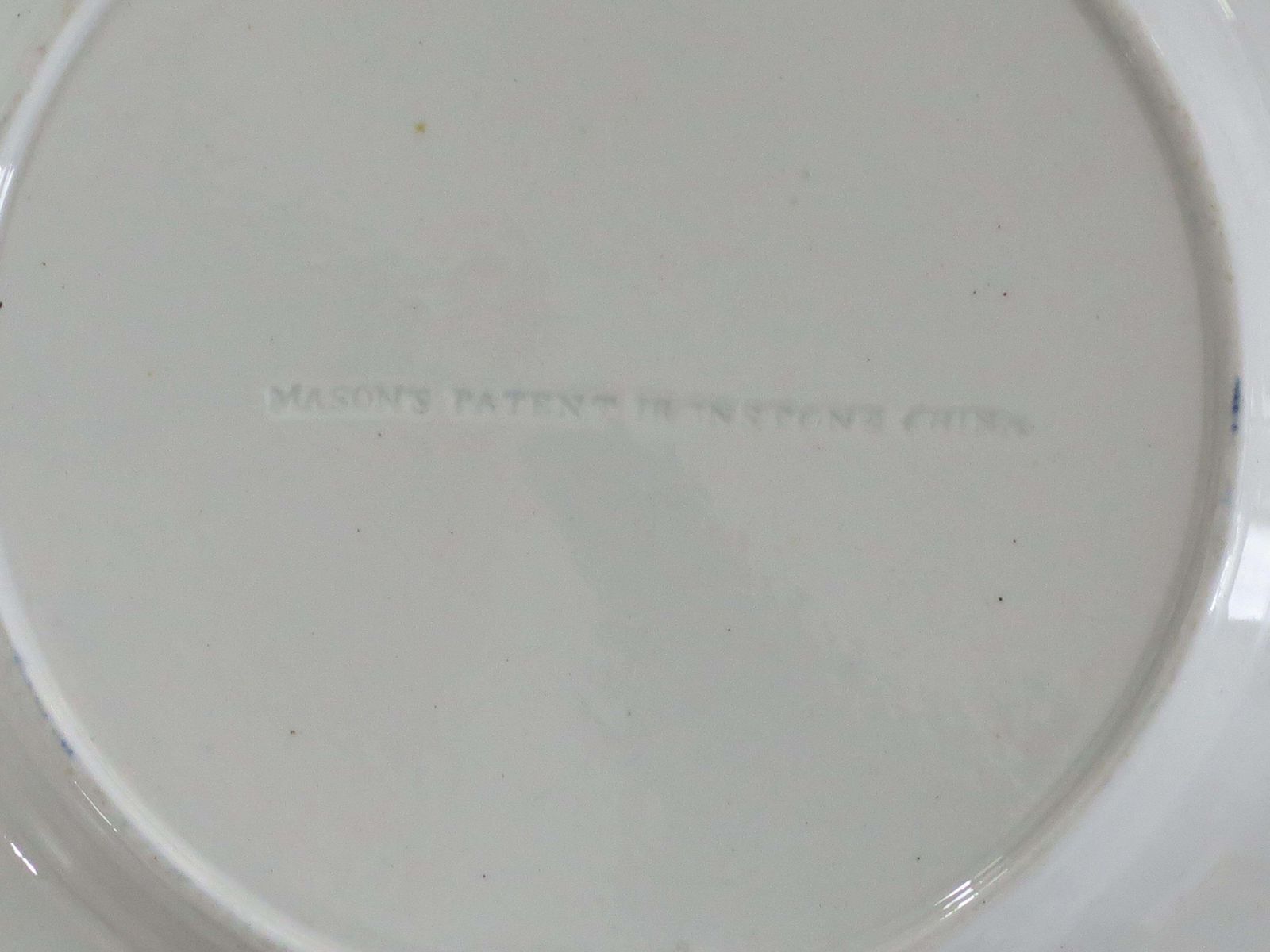 photo vinterior Georgian Masons Ironstone Desert Plate In Pink Rose On Stem & Rock Ptn, Ca 1818