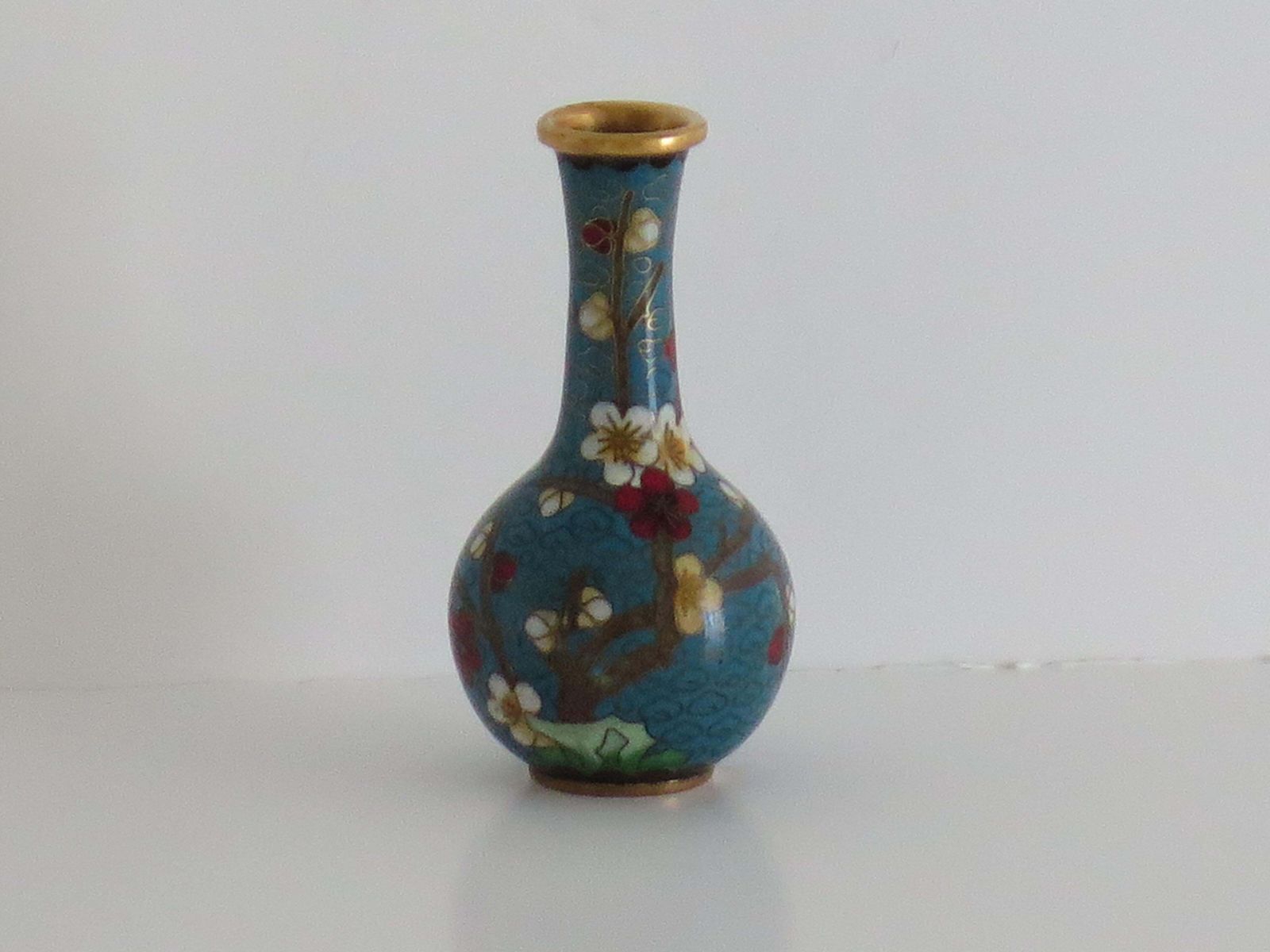 photo for sale Chinese Cloisonné Small Vase With Flowers & Bird, Circa 1920