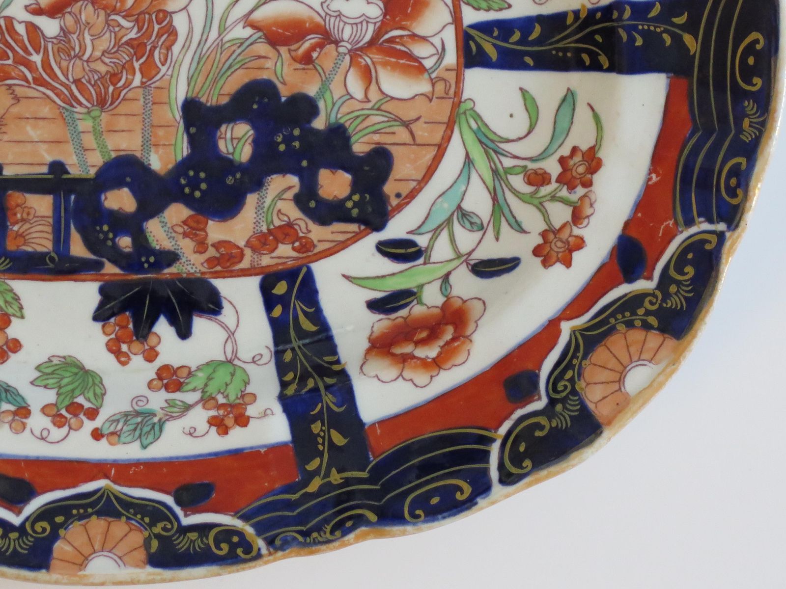 photo furniture Masons Ironstone Platter In Rare Muscove Duck & Fence Pattern 2850, Circa 1840