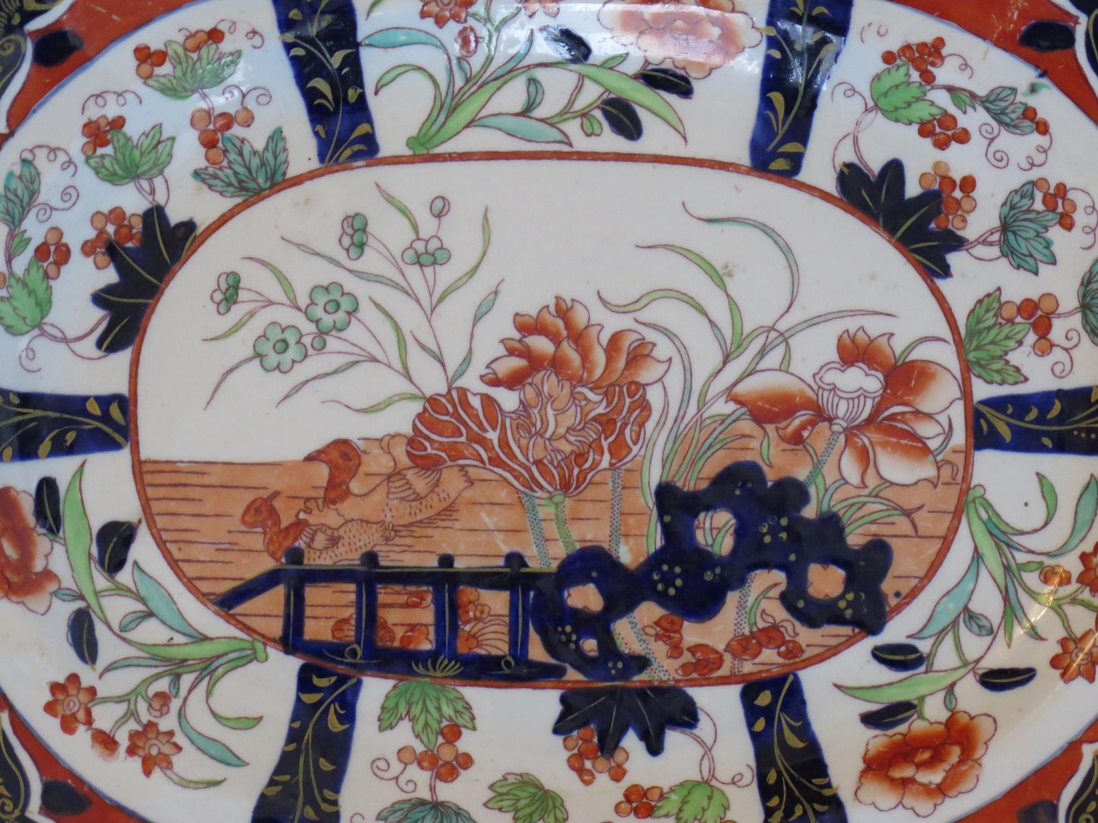 305.0 Masons Ironstone Platter In Rare Muscove Duck & Fence Pattern 2850, Circa 1840 photo