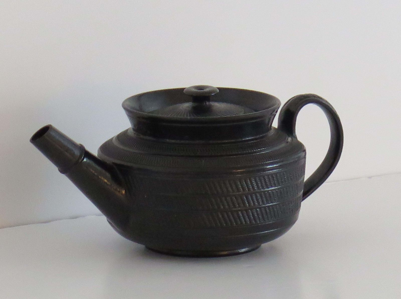 Georgian Black Basalt Teapot & Cover Engine Turned Decoration, English Ca 1825 photo Home Decor