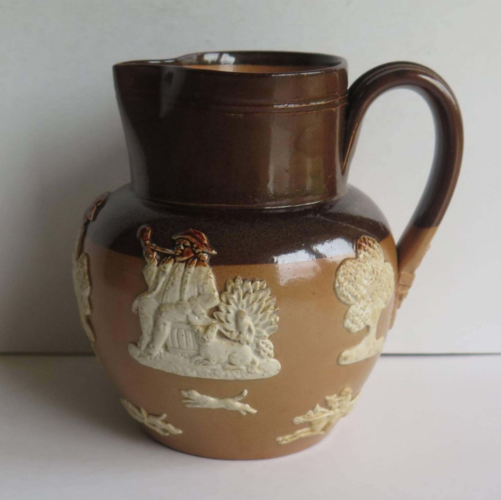 Royal Doulton Stoneware Jug Or Pitcher Moulded Farming Scene, Edwardian Ca 1905 photo furniture