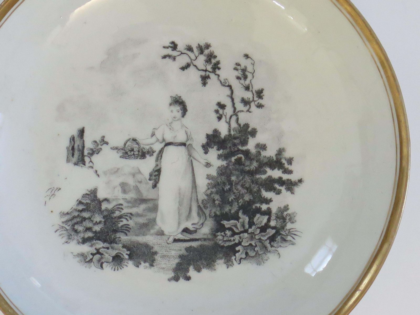 Georgian Newhall Porcelain Duo Tea Cup And Saucer Bat Printed Ptn, Circa 1805 photo Home Decor