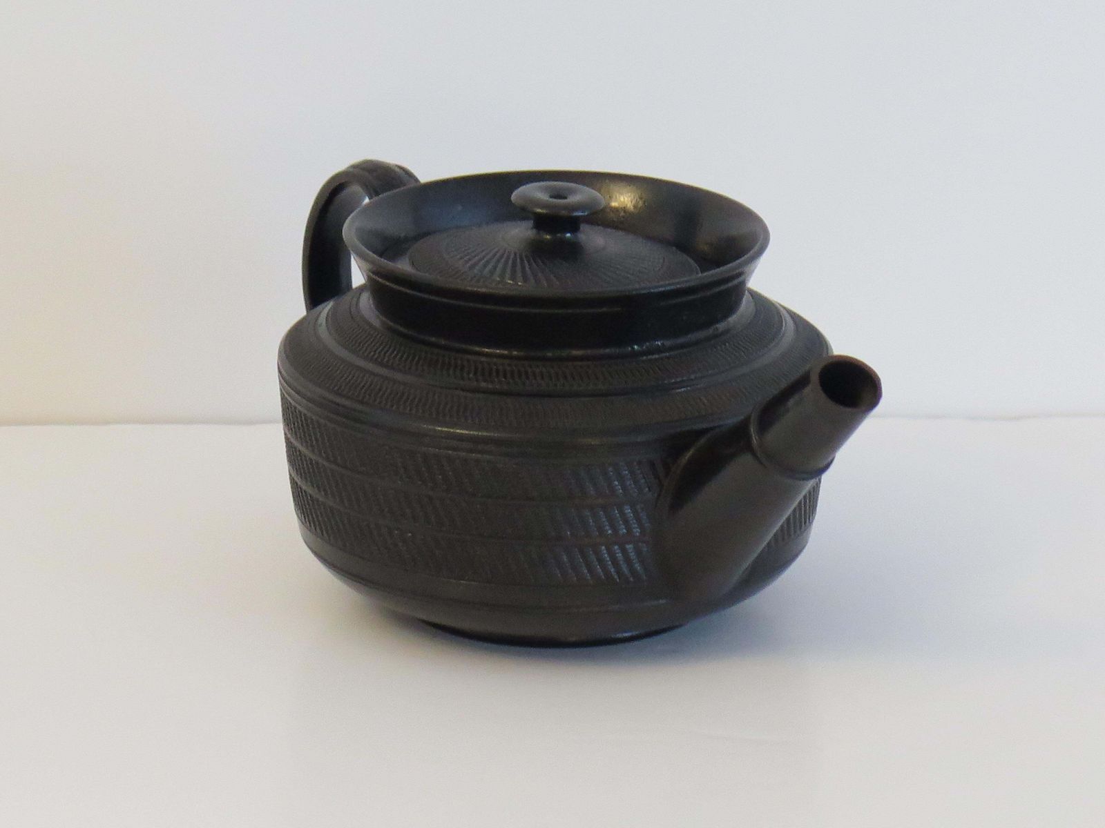 Georgian Black Basalt Teapot & Cover Engine Turned Decoration, English Ca 1825 photo buy