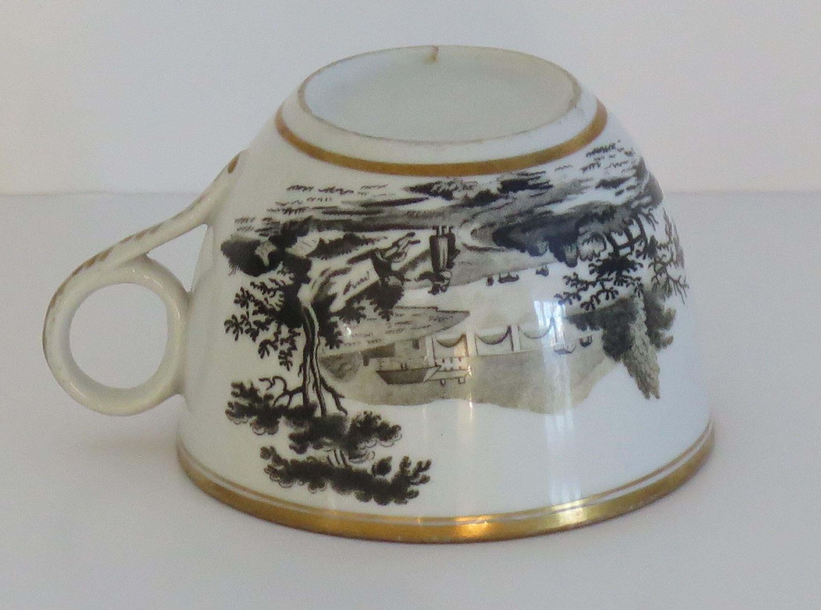photo vintage Georgian Newhall Porcelain Duo Tea Cup And Saucer Bat Printed Ptn, Circa 1805