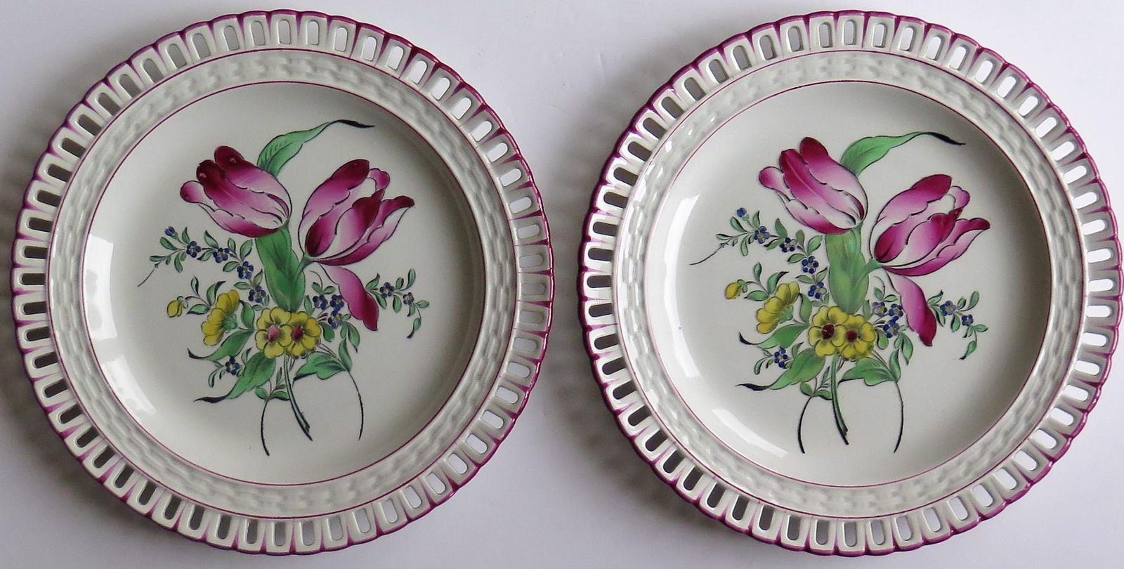 Pair Of Antique French Faience Plates By K&G Luneville, Hand Painted, 1895 photo furniture