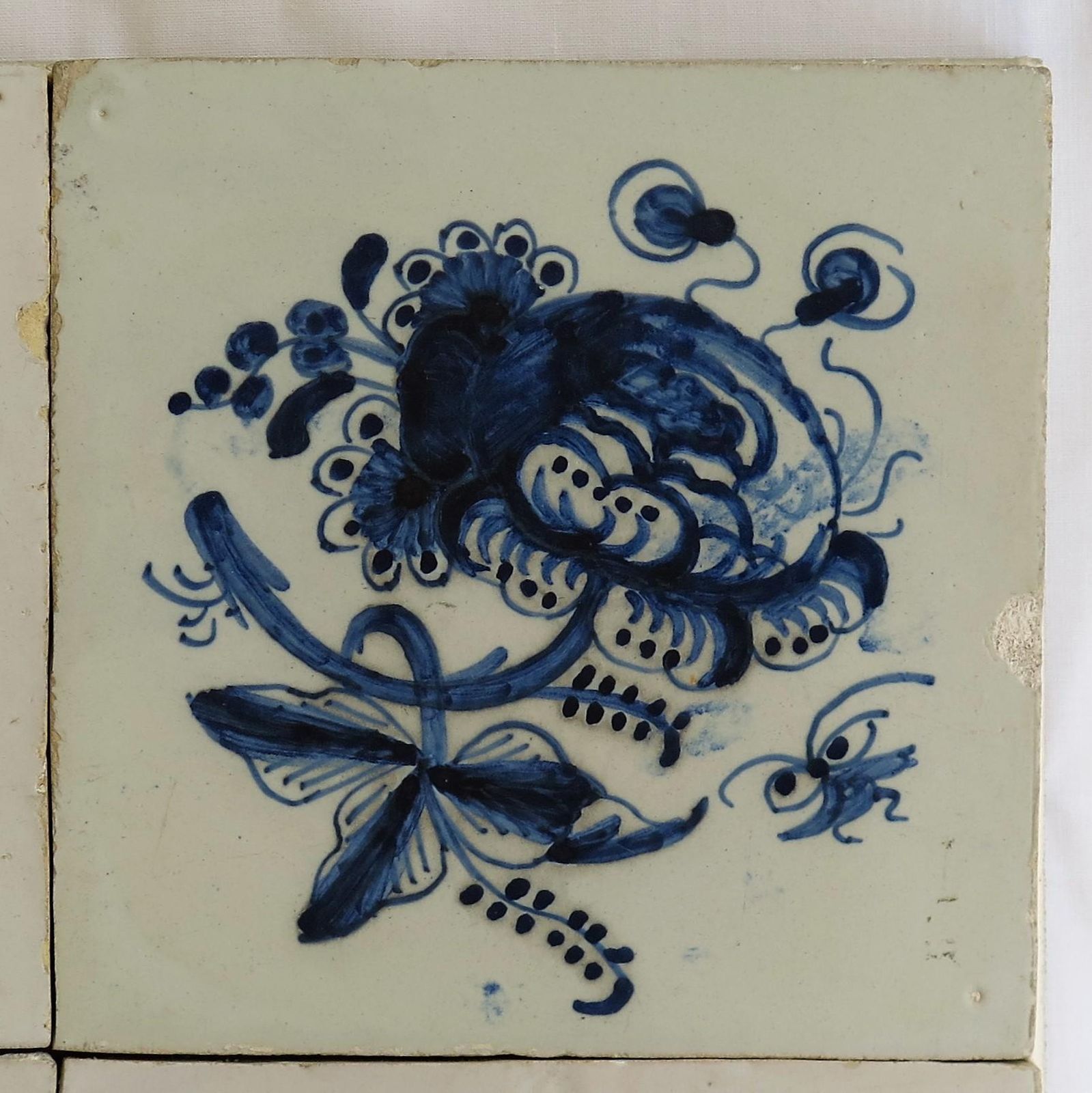 Four 17th Century Delft Blue And White Wall Tiles On Frame Set 1, Netherlands photo buy