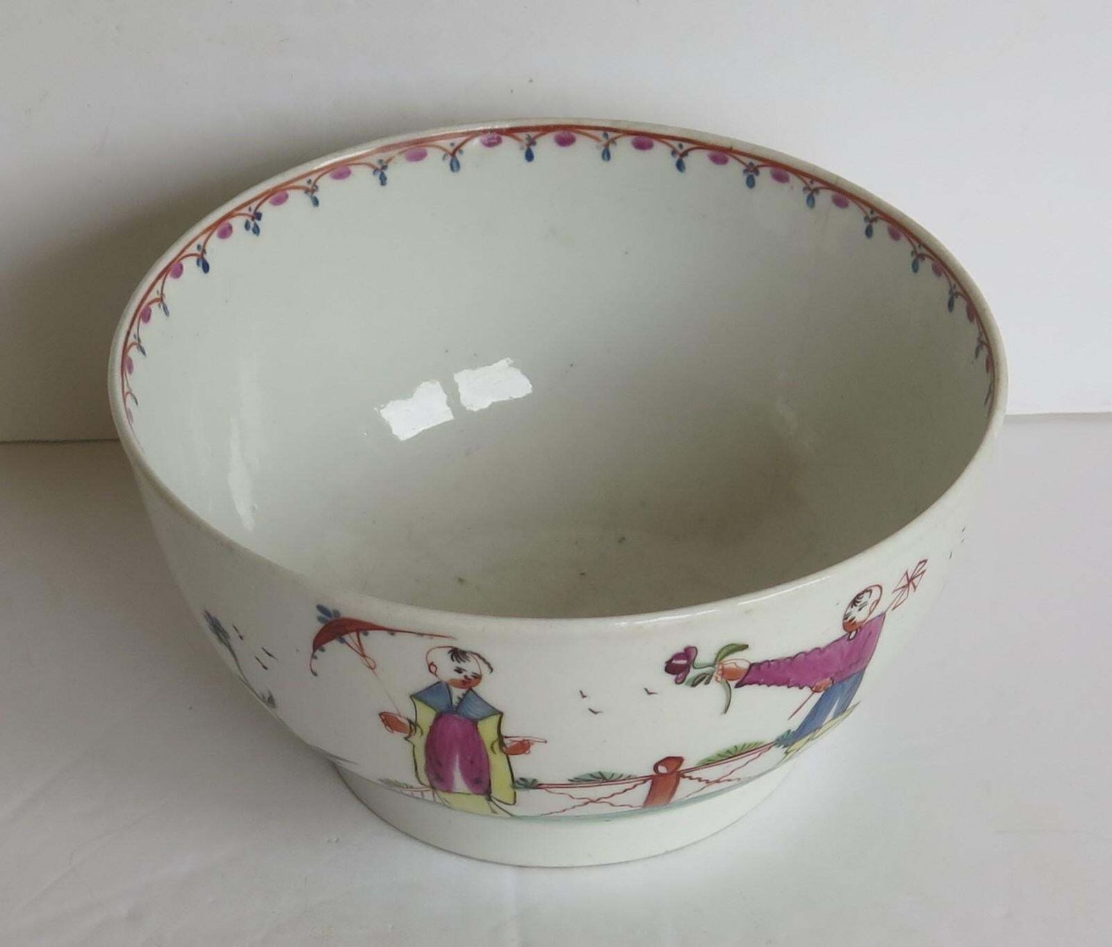 photo for sale Early New Hall Porcelain Bowl Chinese Figures Lady With Parasol Ptn. 20, Ca 1790