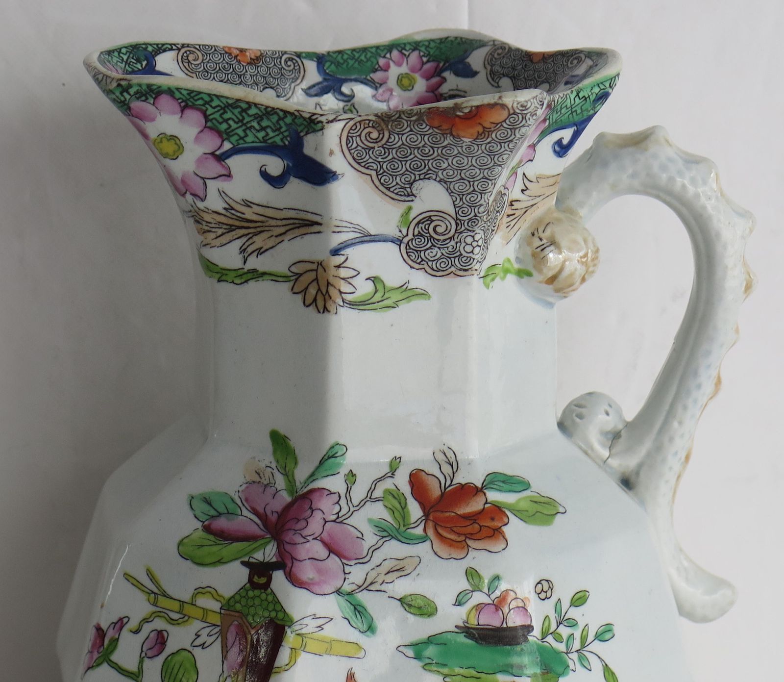 Georgian Mason's Ironstone Jug Or Pitcher In Table And Flower Pot Ptn, Ca 1820 photo for sale