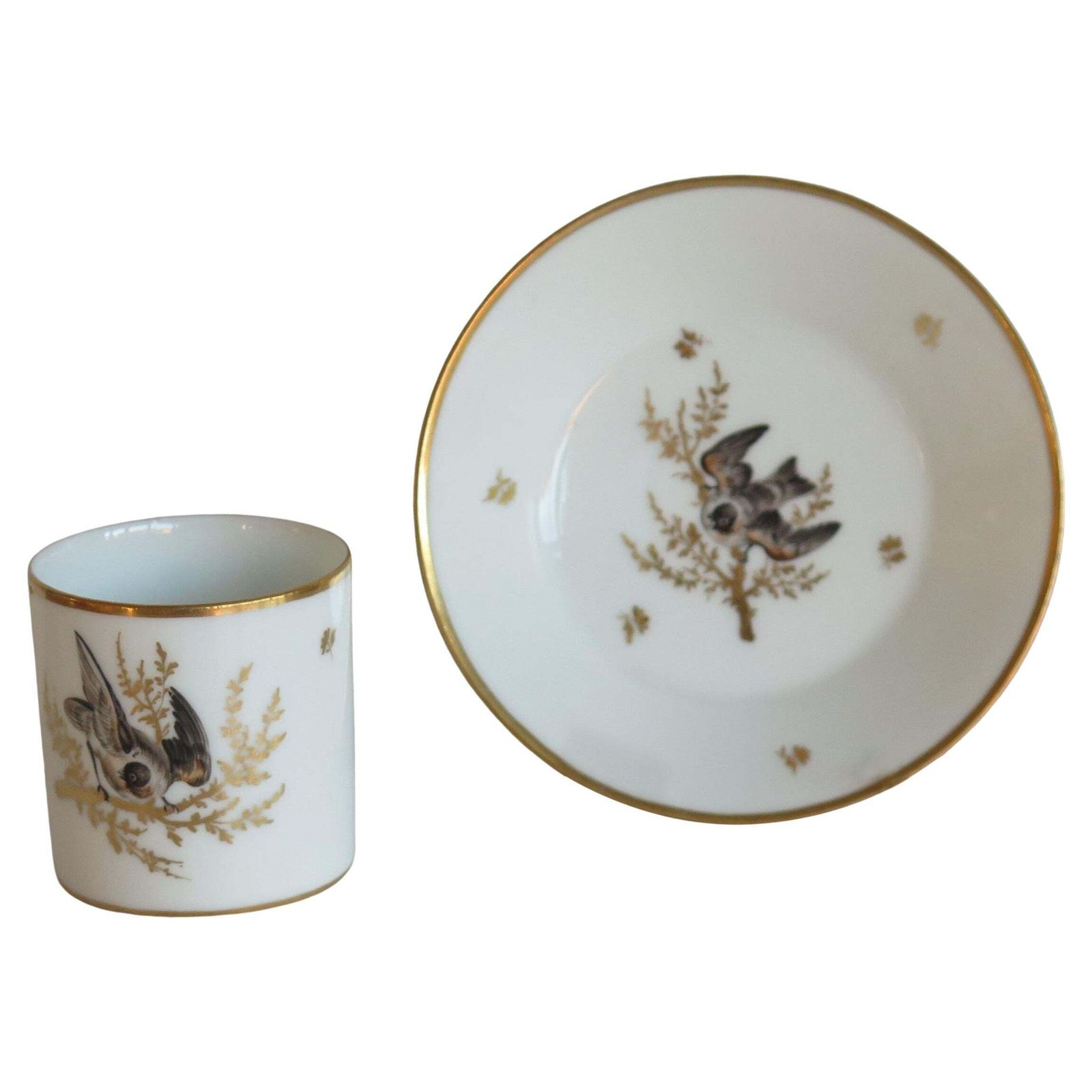 Fine Old Paris Porcelain Coffee Can & Saucer Duo Hand Painted, French Circa 1800