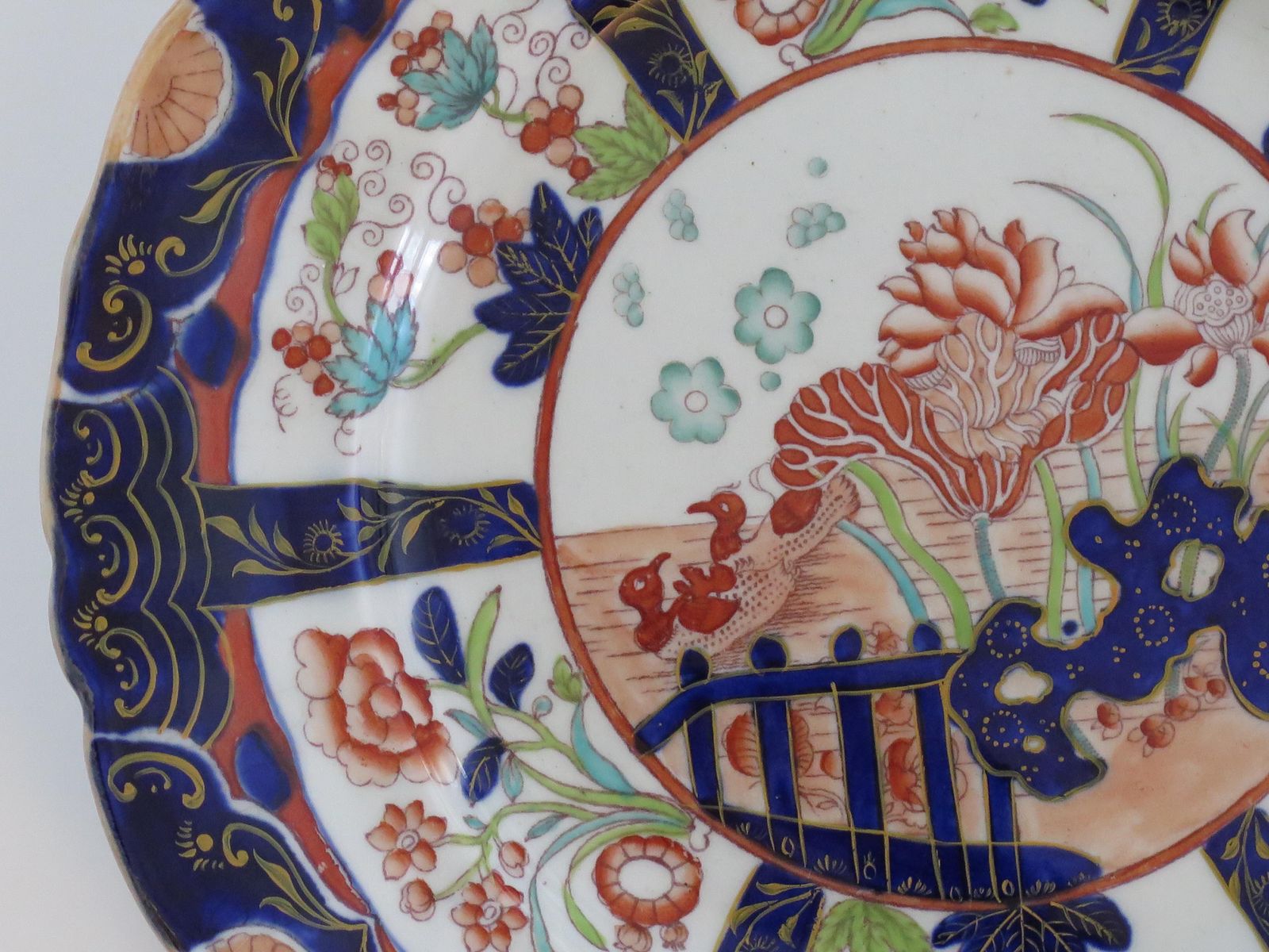 Home Decor Masons Ironstone Large Dinner Plate In Rare Muscove Duck & Fence Ptn, Ca 1840 photo