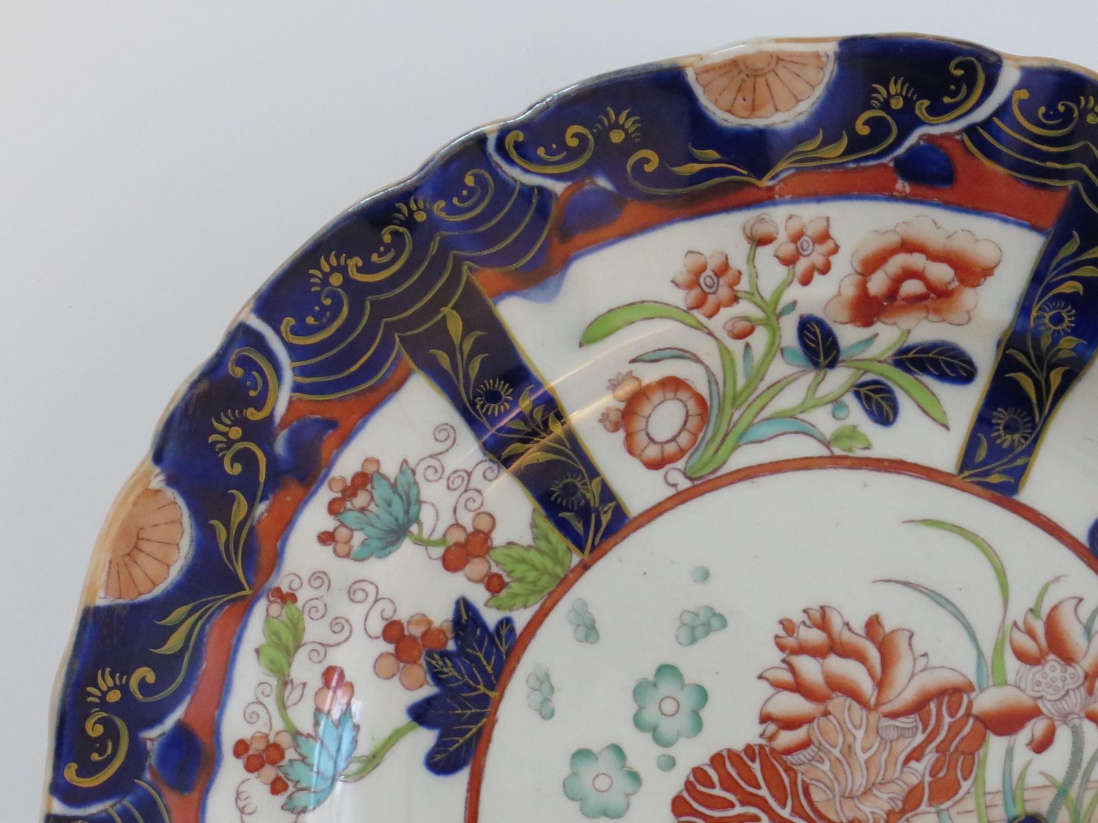 372.0 Masons Ironstone Large Dinner Plate In Rare Muscove Duck & Fence Ptn, Ca 1840 photo