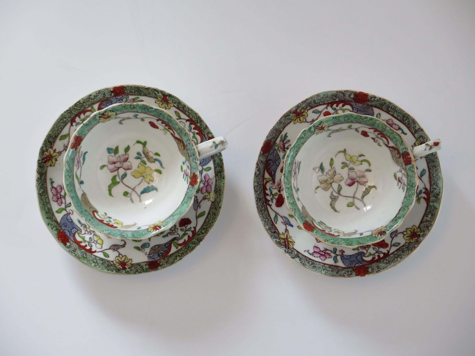 William Ivth Pair (B) Of C J Mason’s Cups & Saucers Porcelain Ptn 223, Ca 1830 photo vintage