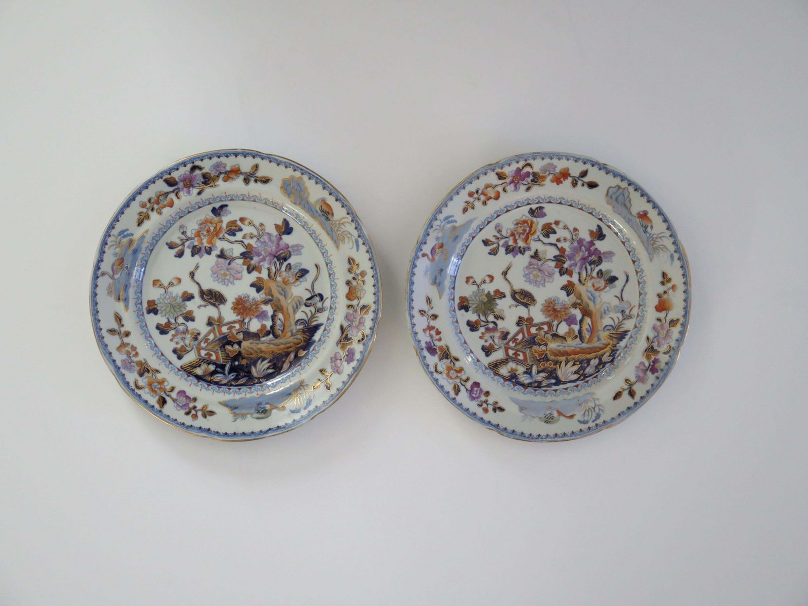 Georgian Davenport Pair Of Side Plates In Stork Ptn No 24 Ironstone, Circa 1815 photo for sale