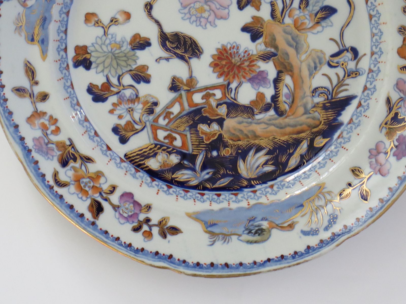 Georgian Davenport Pair Of Side Plates In Stork Ptn No 24 Ironstone, Circa 1815 photo vintage