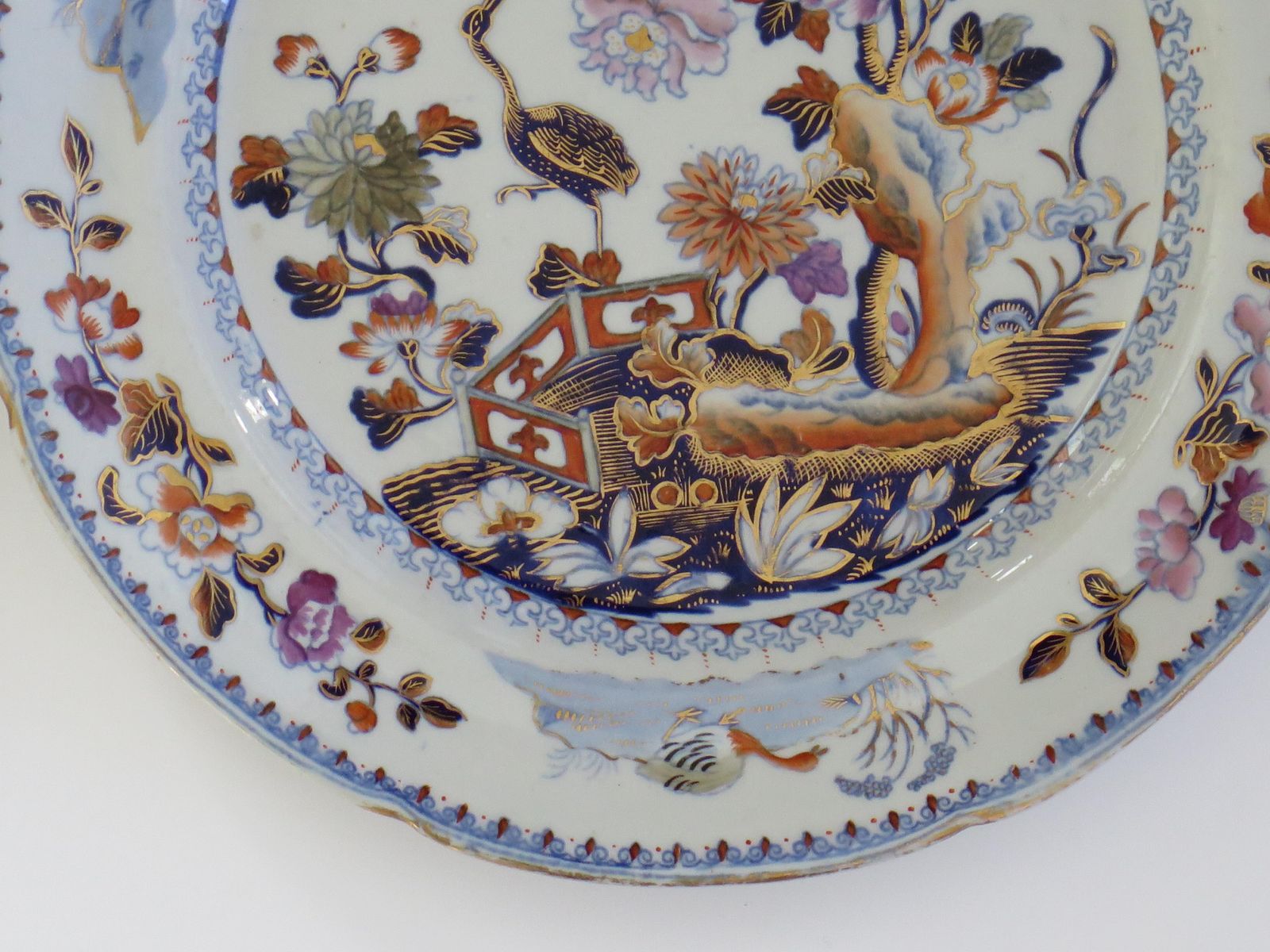 372.0 Georgian Davenport Pair Of Side Plates In Stork Ptn No 24 Ironstone, Circa 1815 photo