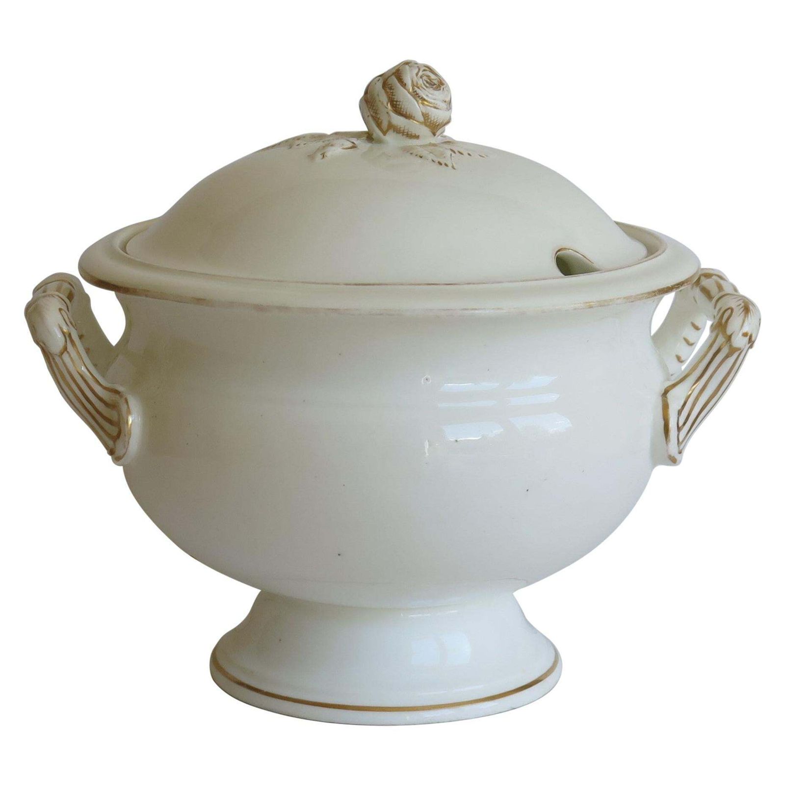 Large 19th Century Porcelain Tureen Gilded Moulded Handles & Rose Knop To Lid photo furniture