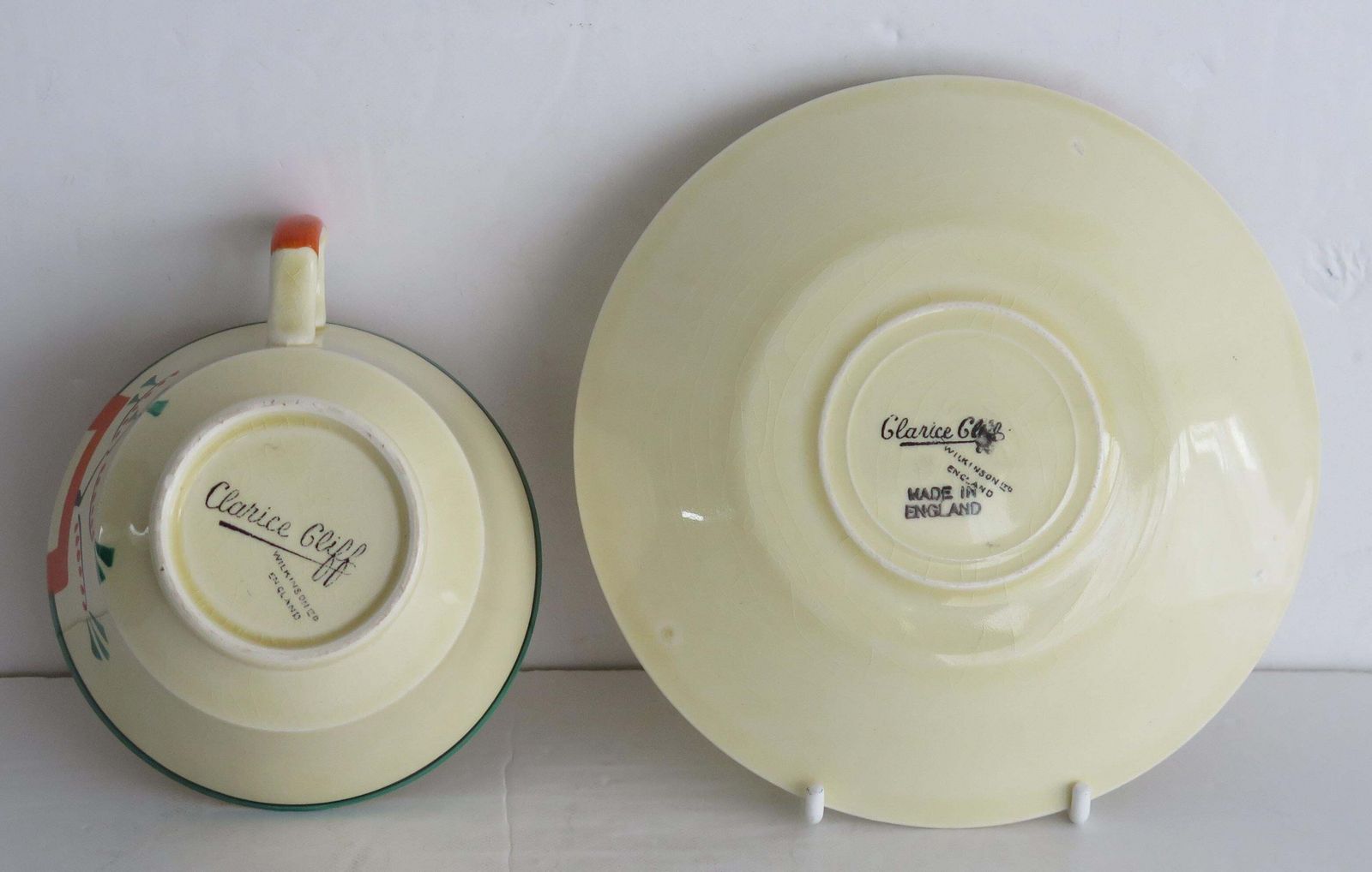 photo for sale Clarice Cliff Cup And Saucer Duo Ravel Pattern Athens Shape, Art Deco Circa 1936