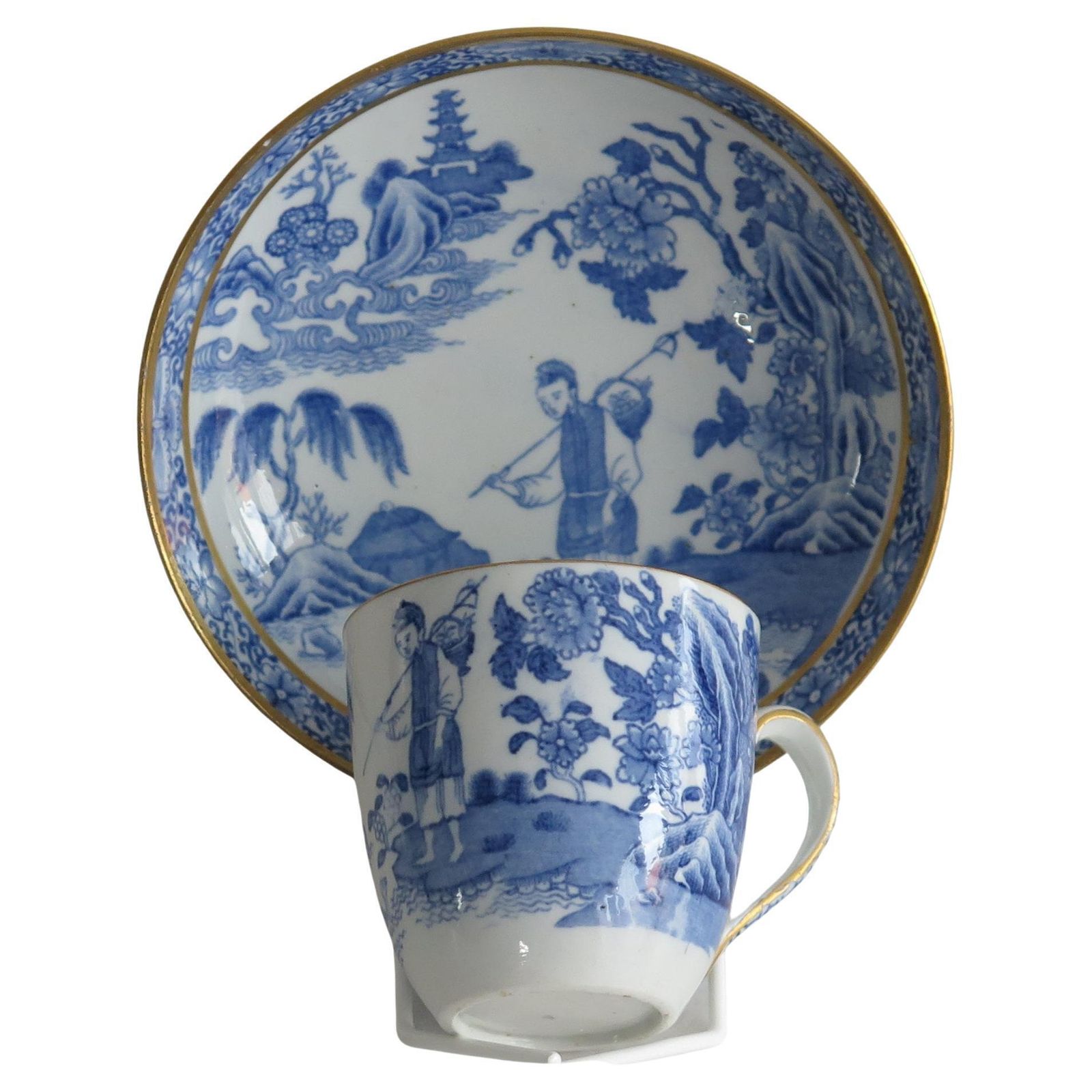 Antique John Turner Porcelain Cup And Saucer In Traveller Pattern, Circa 1795