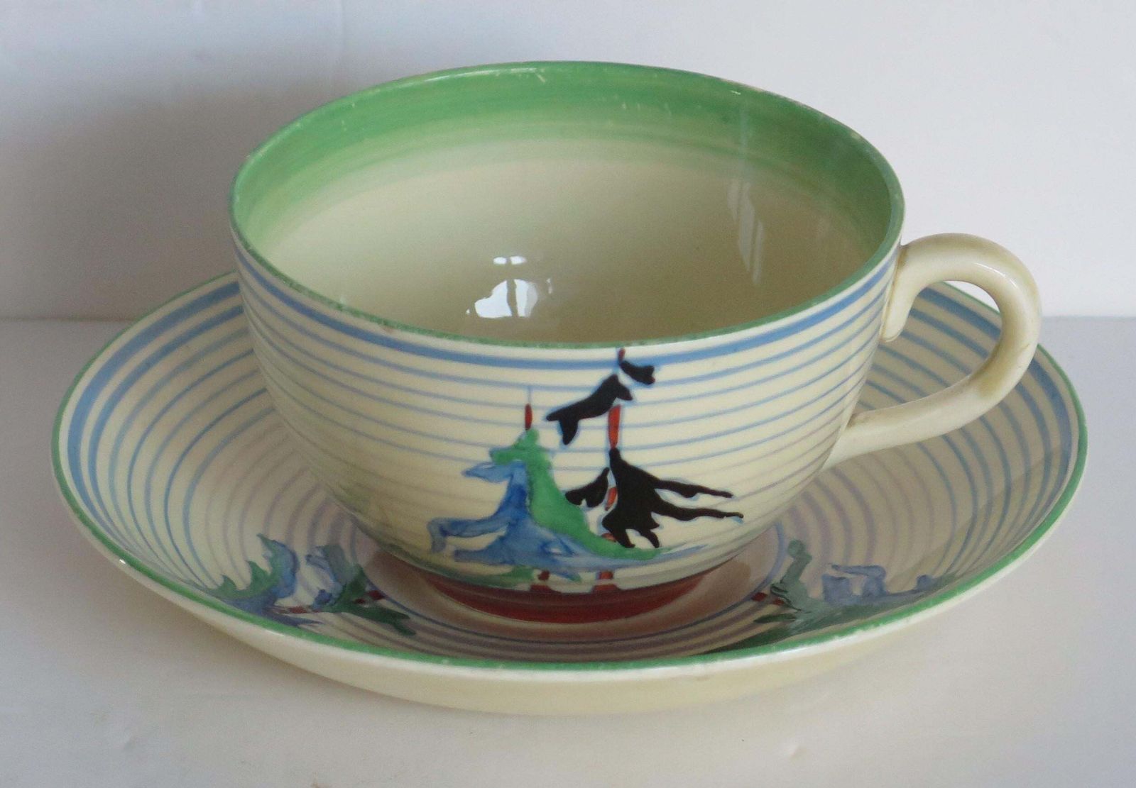 Clarice Cliff Cup And Saucer Rare Pine Grove Bizarre Ptn Art Deco, Circa 1935 photo Home Decor