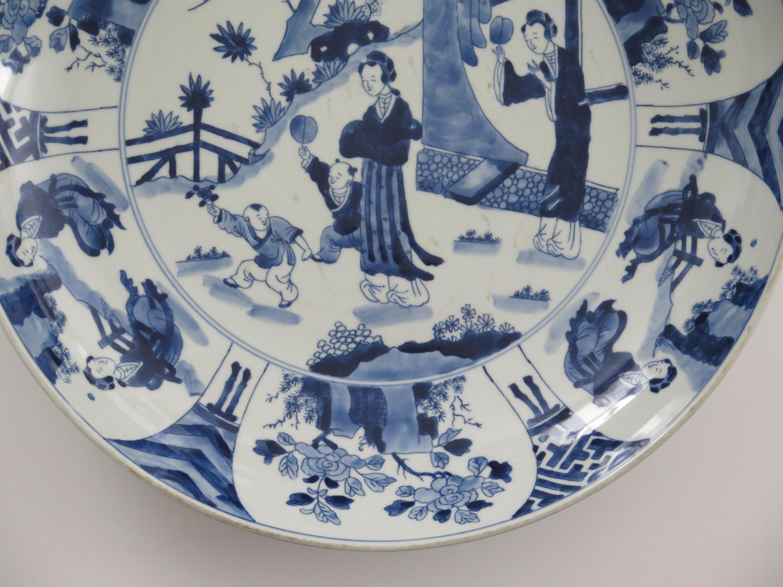 photo for sale Large Chinese Export Dish Or Plate Porcelain Blue & White 17 Inch Dia, Ca 1920s