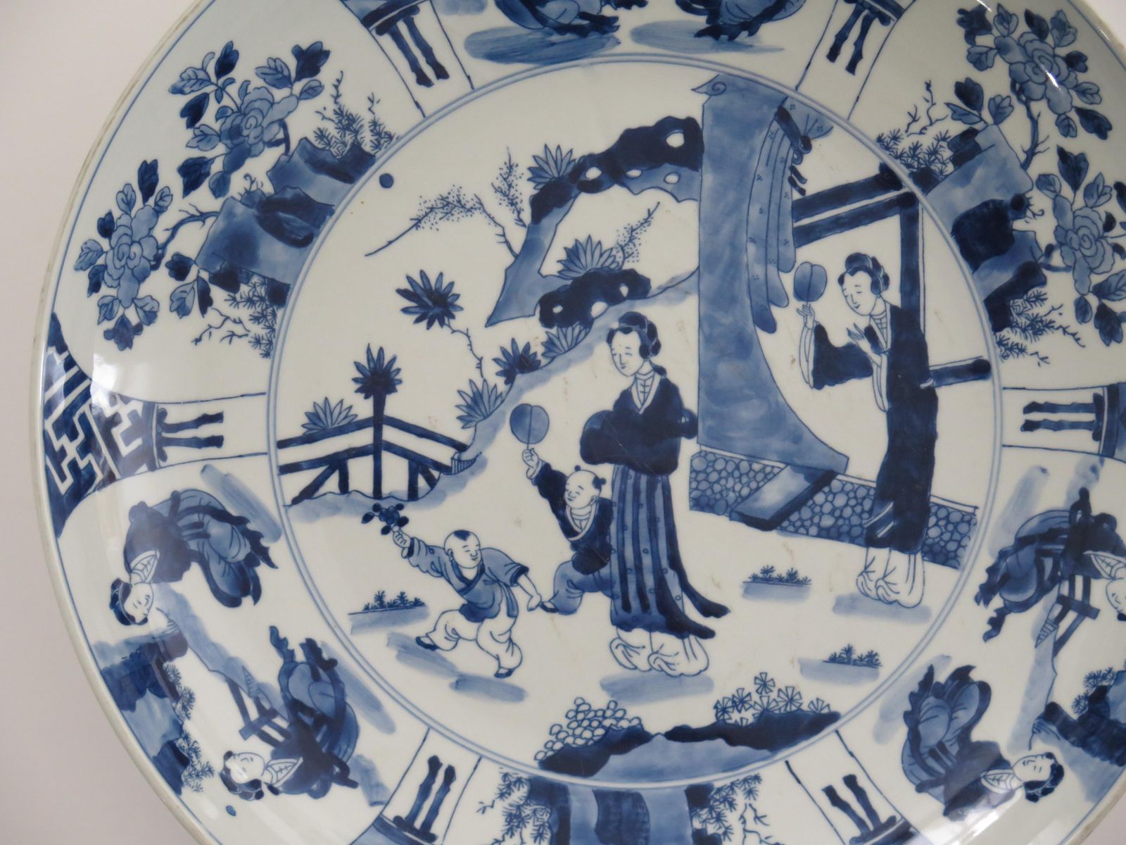 Home Decor Large Chinese Export Dish Or Plate Porcelain Blue & White 17 Inch Dia, Ca 1920s photo
