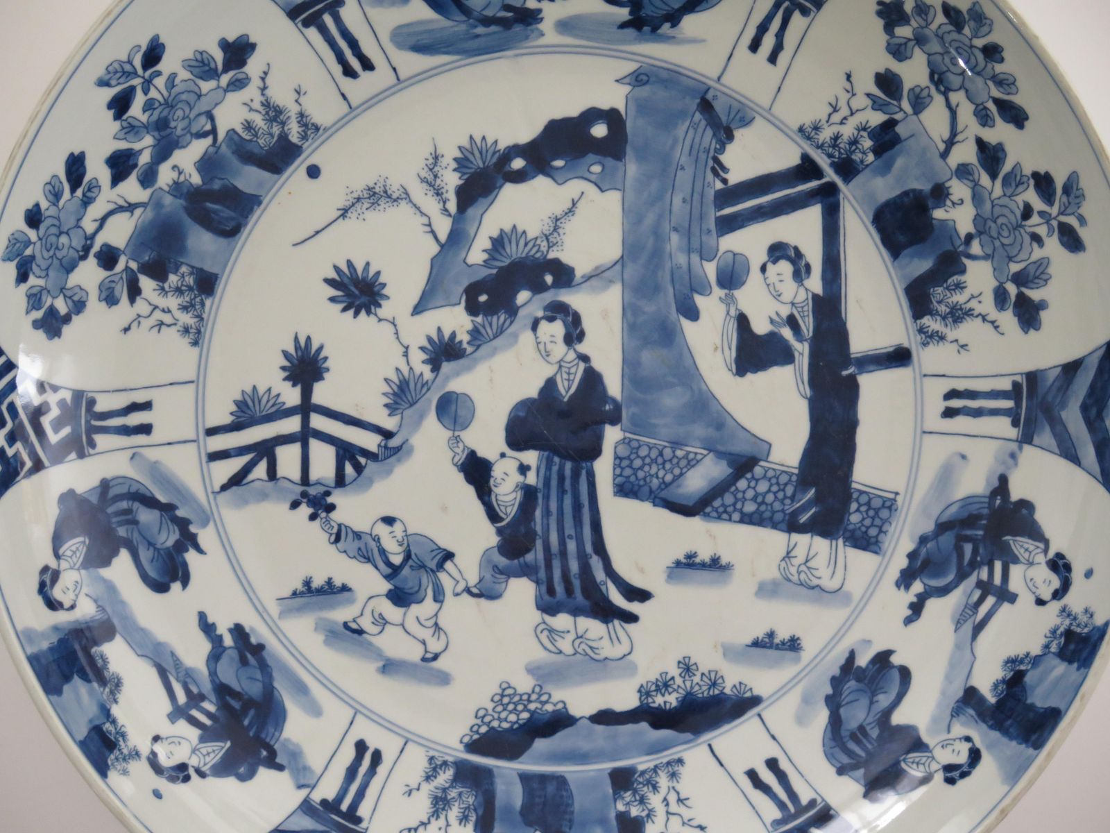 575.0 Large Chinese Export Dish Or Plate Porcelain Blue & White 17 Inch Dia, Ca 1920s photo
