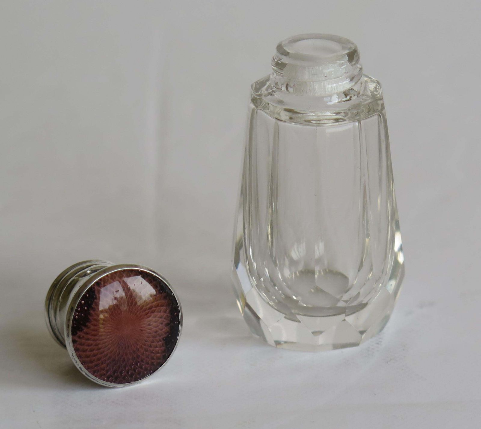 Burgundy Guilloche & Silver Topped Cut Glass Scent Or Perfume Bottle London 1921 photo Home Decor