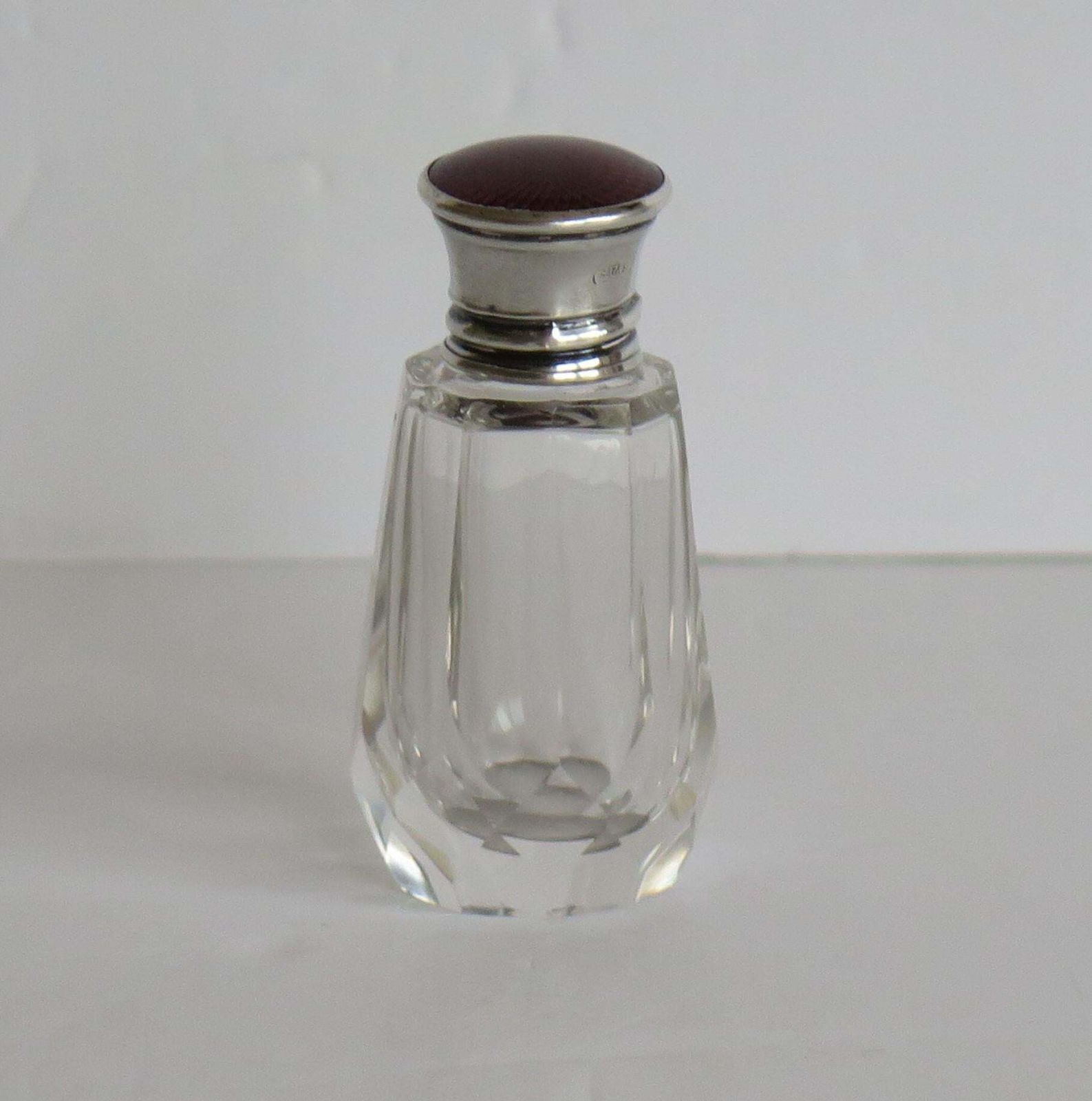 Burgundy Guilloche & Silver Topped Cut Glass Scent Or Perfume Bottle London 1921 photo 352.0
