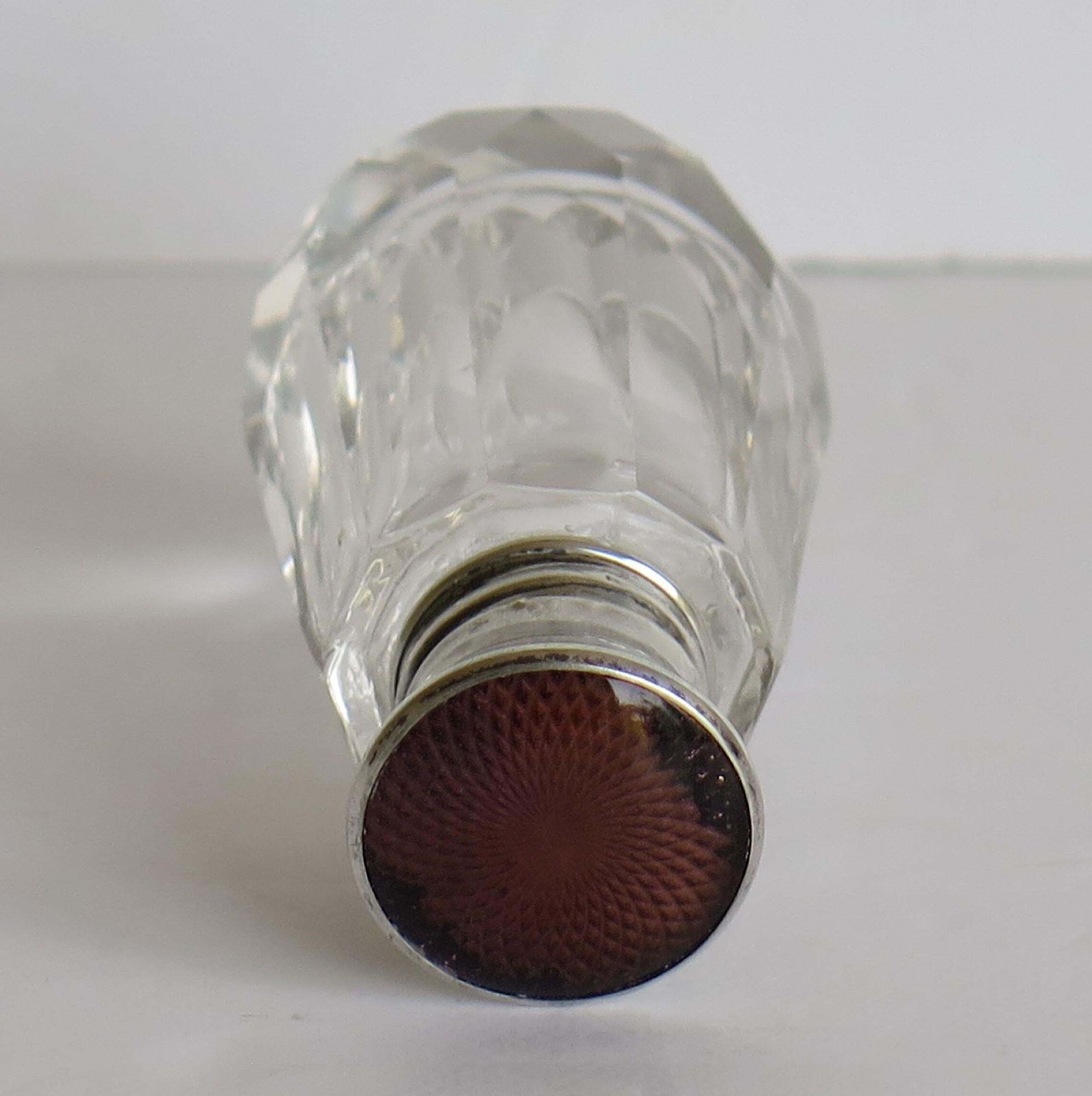 Burgundy Guilloche & Silver Topped Cut Glass Scent Or Perfume Bottle London 1921 photo buy