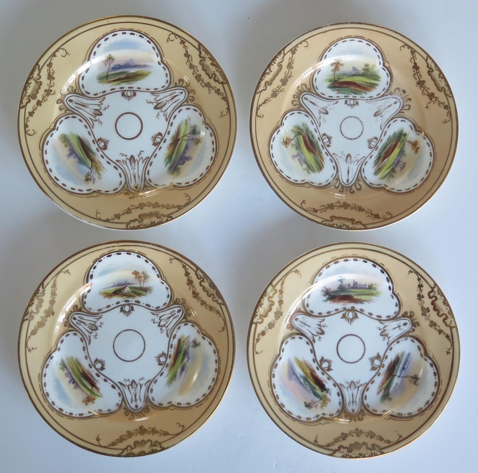 Set Of Ten Desert Plates By Rockingham Porcelain Hand Painted Scenes, Circa 1825 photo buy