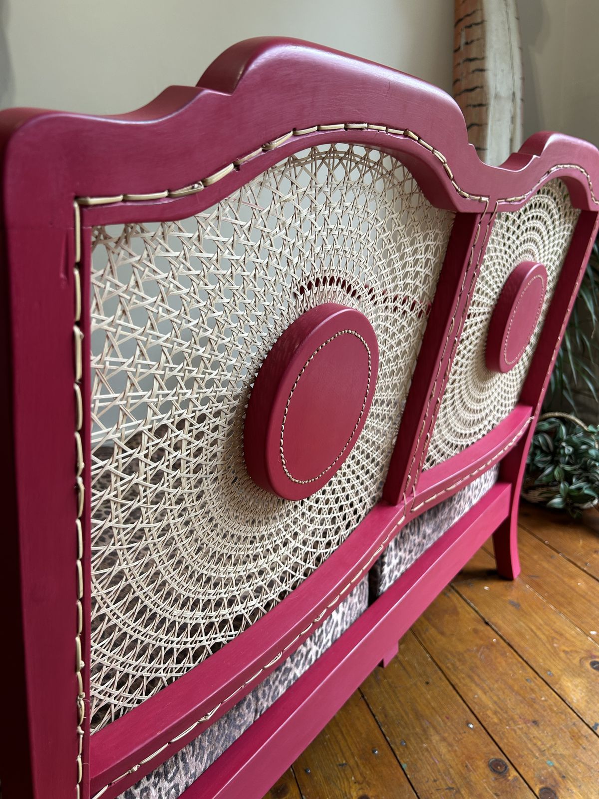 Pink And Leopard Print Cane Two Seater Sofa photo vinterior