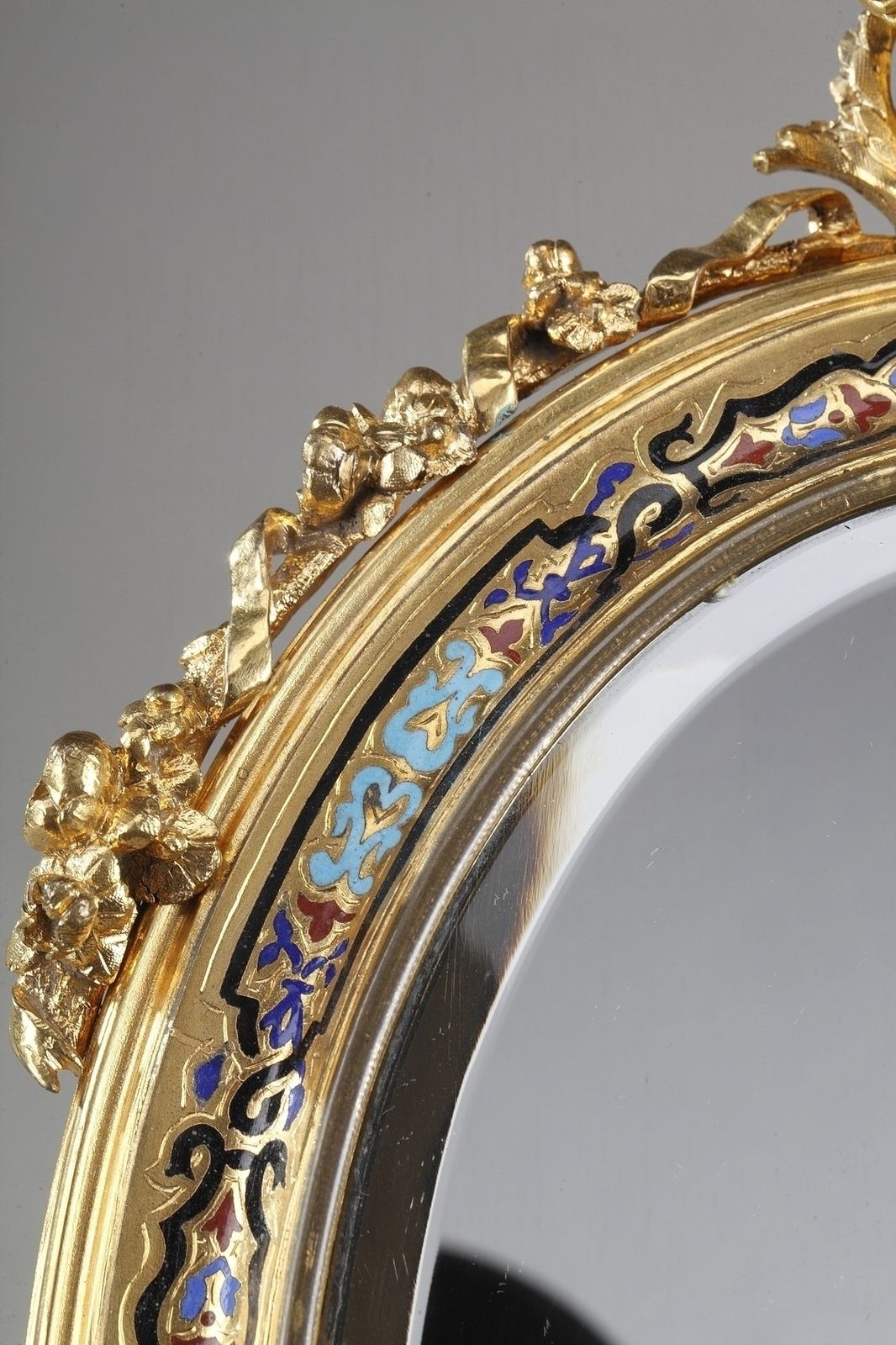 photo vinterior Petit miroir de table en bronze doré émaillé champlevé