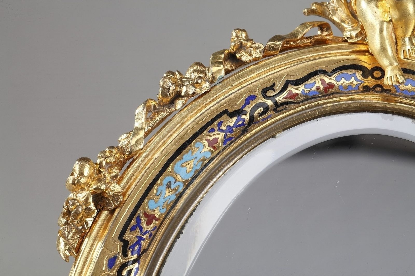 photo buy Petit miroir de table en bronze doré émaillé champlevé