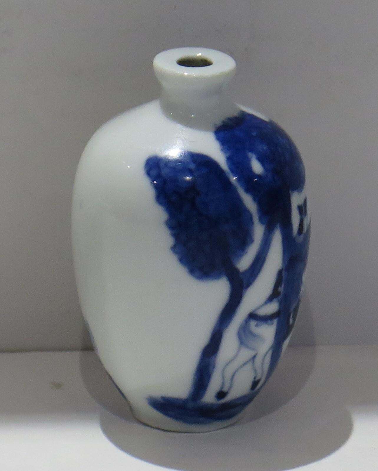 19th C Chinese Porcelain Snuff Bottle Blue & White Hand Painted, Qing Xianfeng photo 403.0