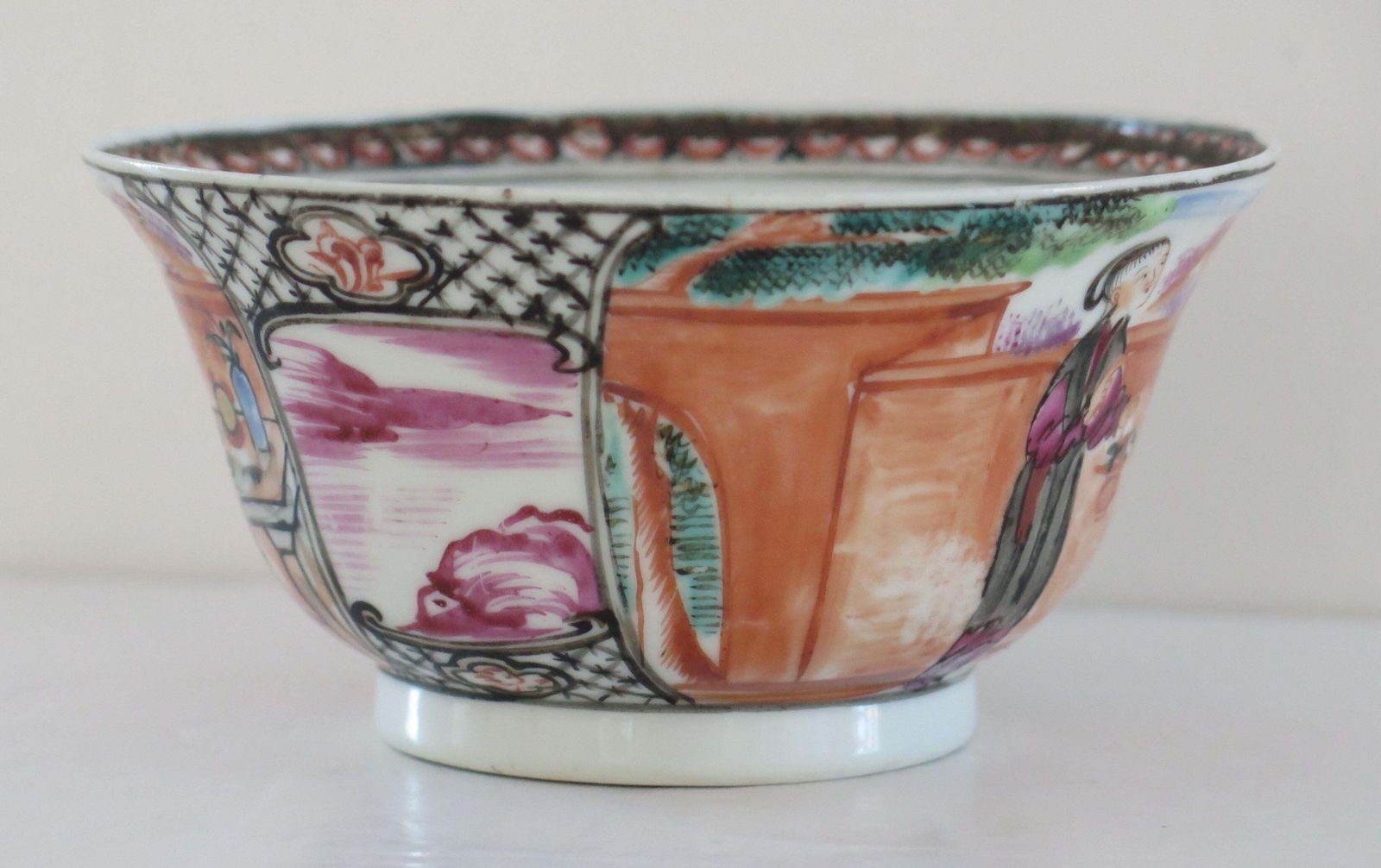 18thc Chinese Porcelain Bowl Hand Painted Famille Rose, Qing Qianlong Circa 1760 photo vintage