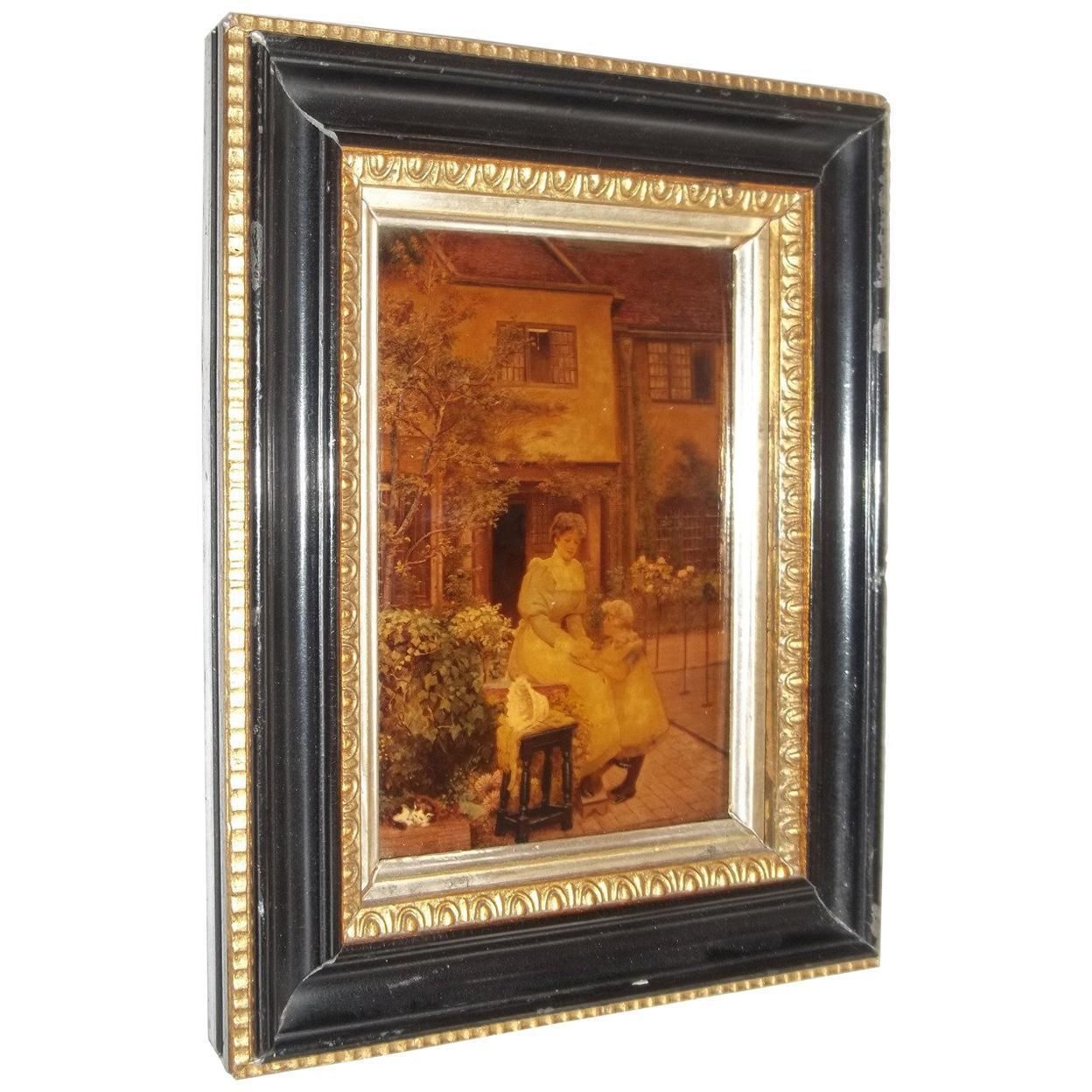 Victorian Crystoleum Picture Of Mother And Child In Original Frame, Circa 1890