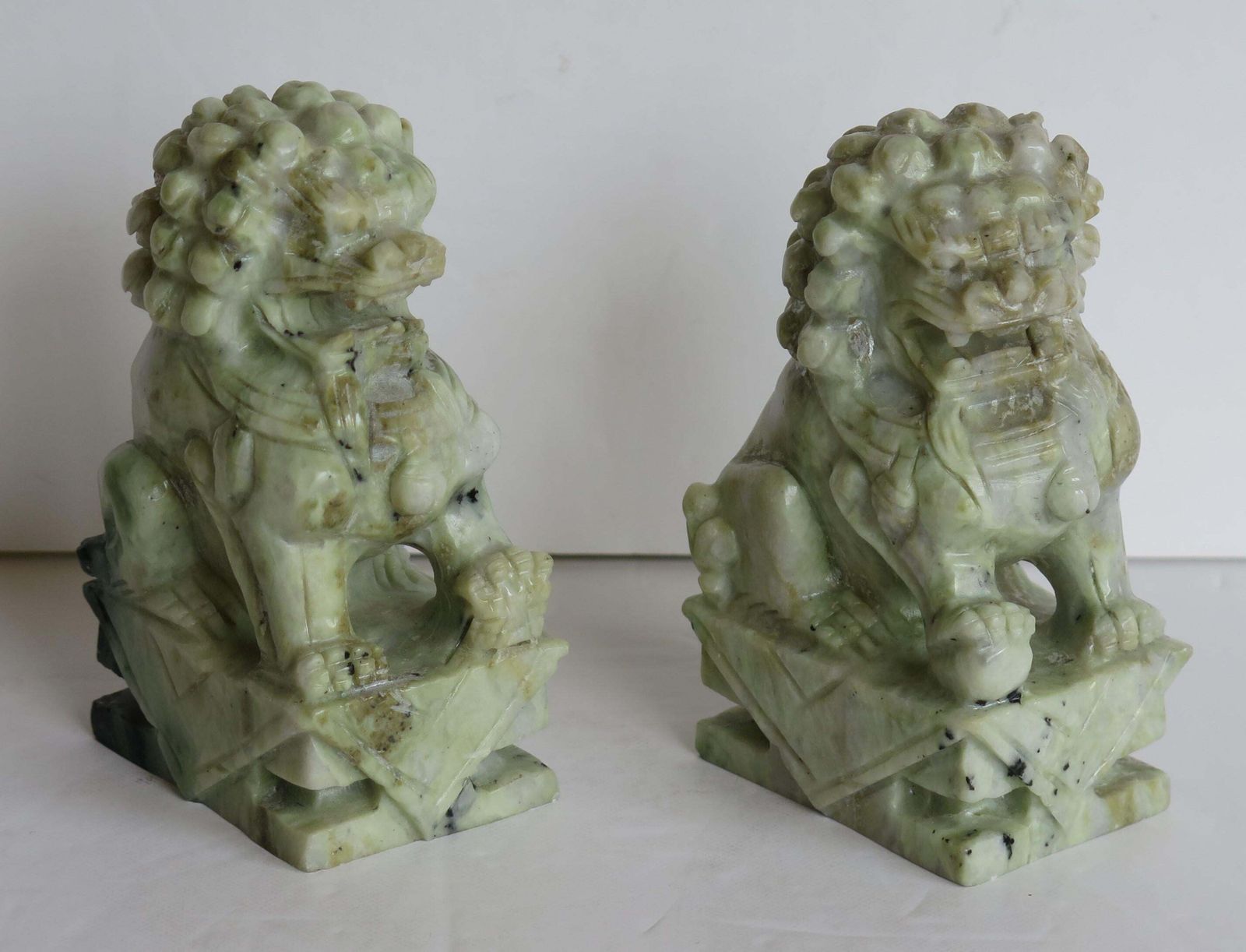 Pair Of Chinese Foo Dogs Hand Carved Hardstone Good Colour And Detail, Ca 1940 photo furniture